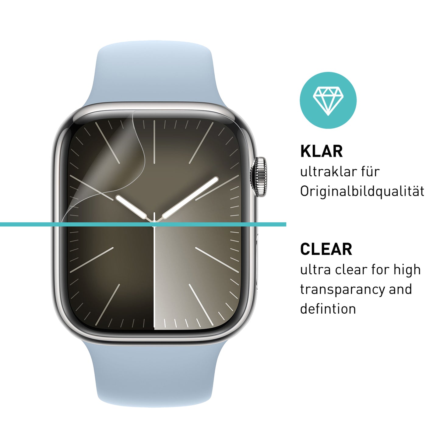 smartect TPU Screen Protector Clear for Apple Watch Series 9 / 8 / 7 45mm, 3 x Front