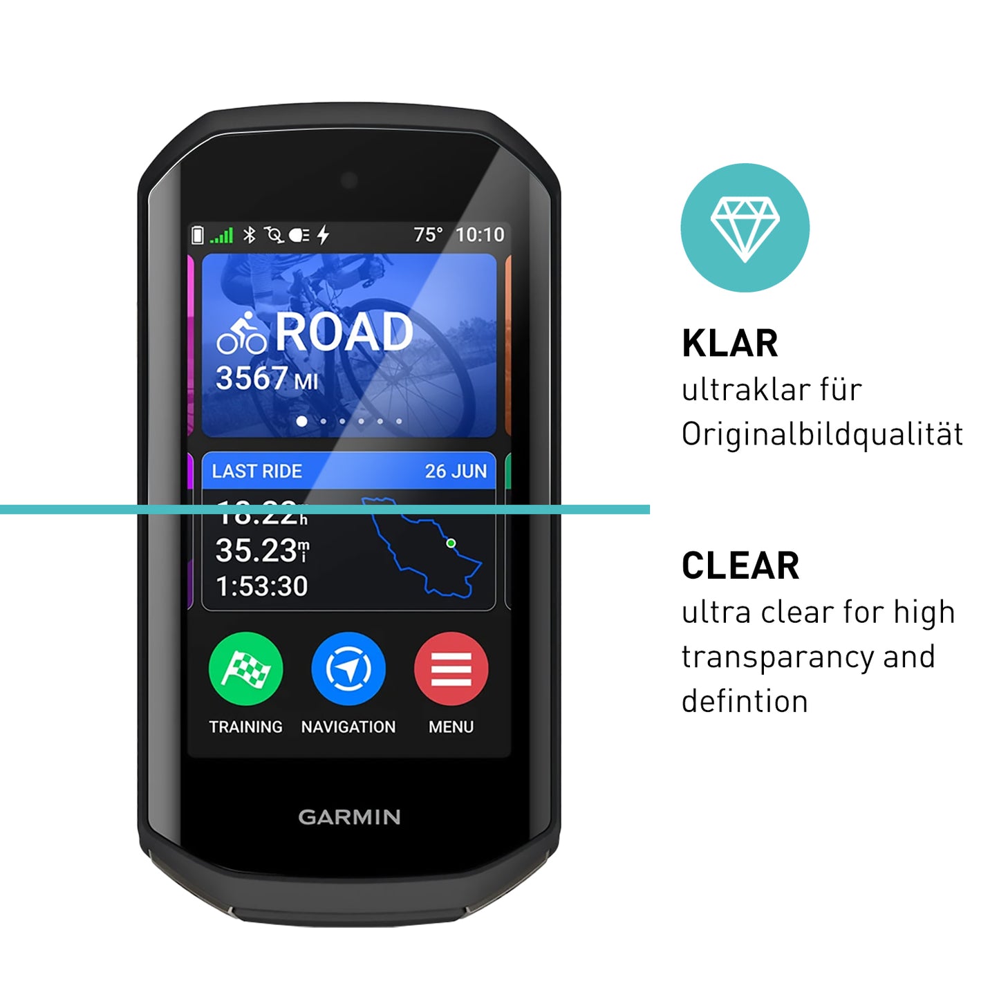 smartect TPU Schutzfolie Klar für Garmin Edge 1050, 3 x Front