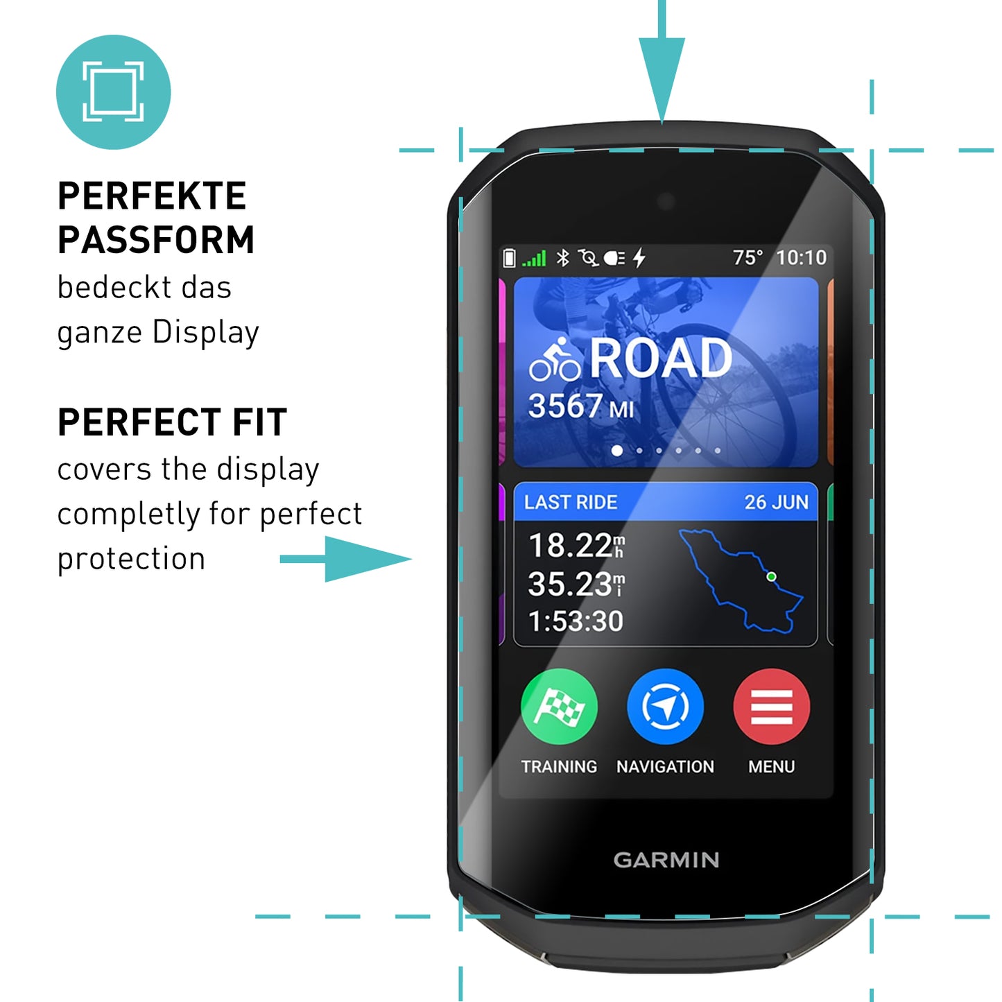smartect TPU Schutzfolie Klar für Garmin Edge 1050, 3 x Front