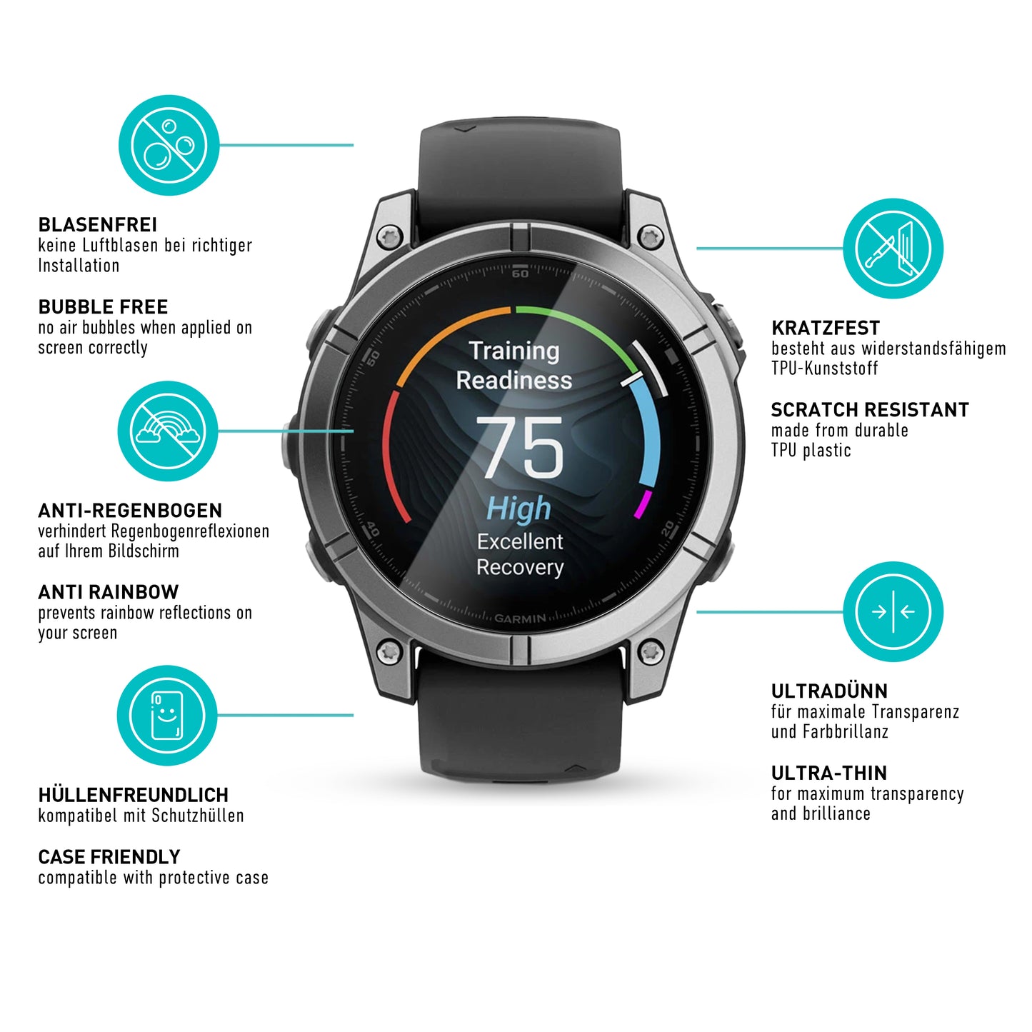 smartect TPU Screen Protector Clear for Garmin Fenix 8 47 mm, 3 x Front