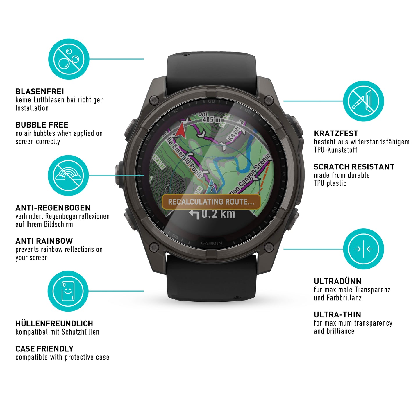 smartect TPU Schutzfolie Klar für Garmin Fenix 8 Solar 51 mm / Fenix 8 Amoled 51 mm, 3 x Front