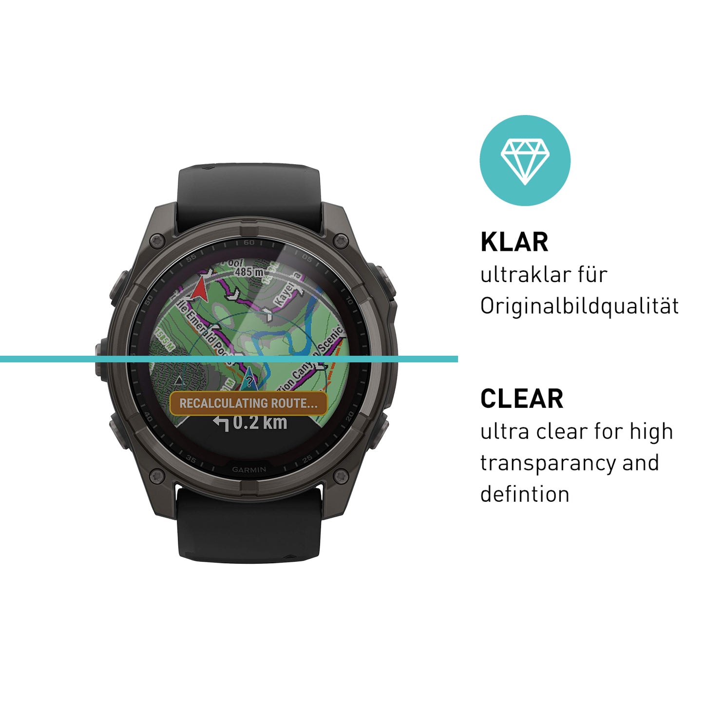 smartect TPU Schutzfolie Klar für Garmin Fenix 8 Solar 51 mm / Fenix 8 Amoled 51 mm, 3 x Front