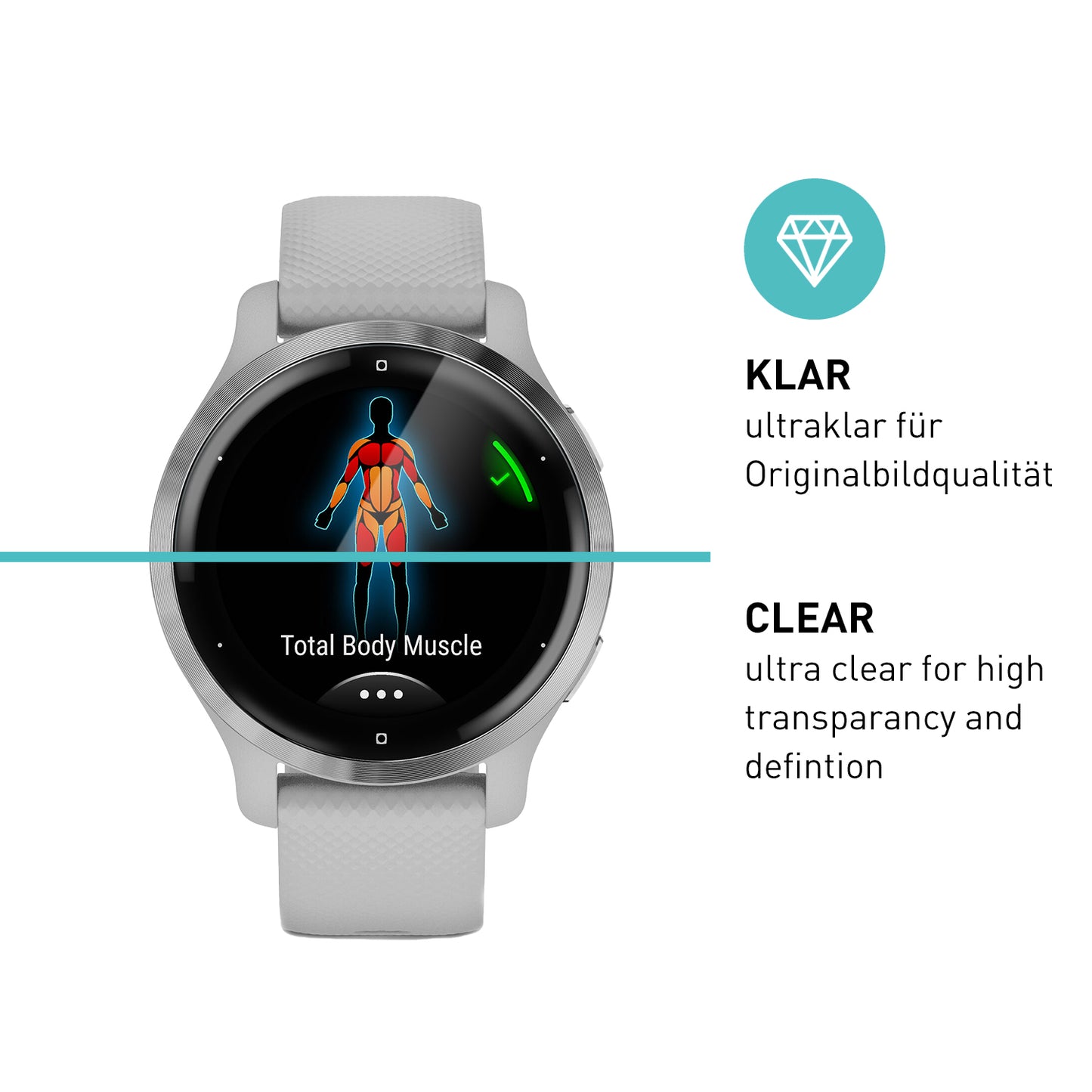 smartect TPU Schutzfolie Klar für Garmin Venu 2, 3 x Front