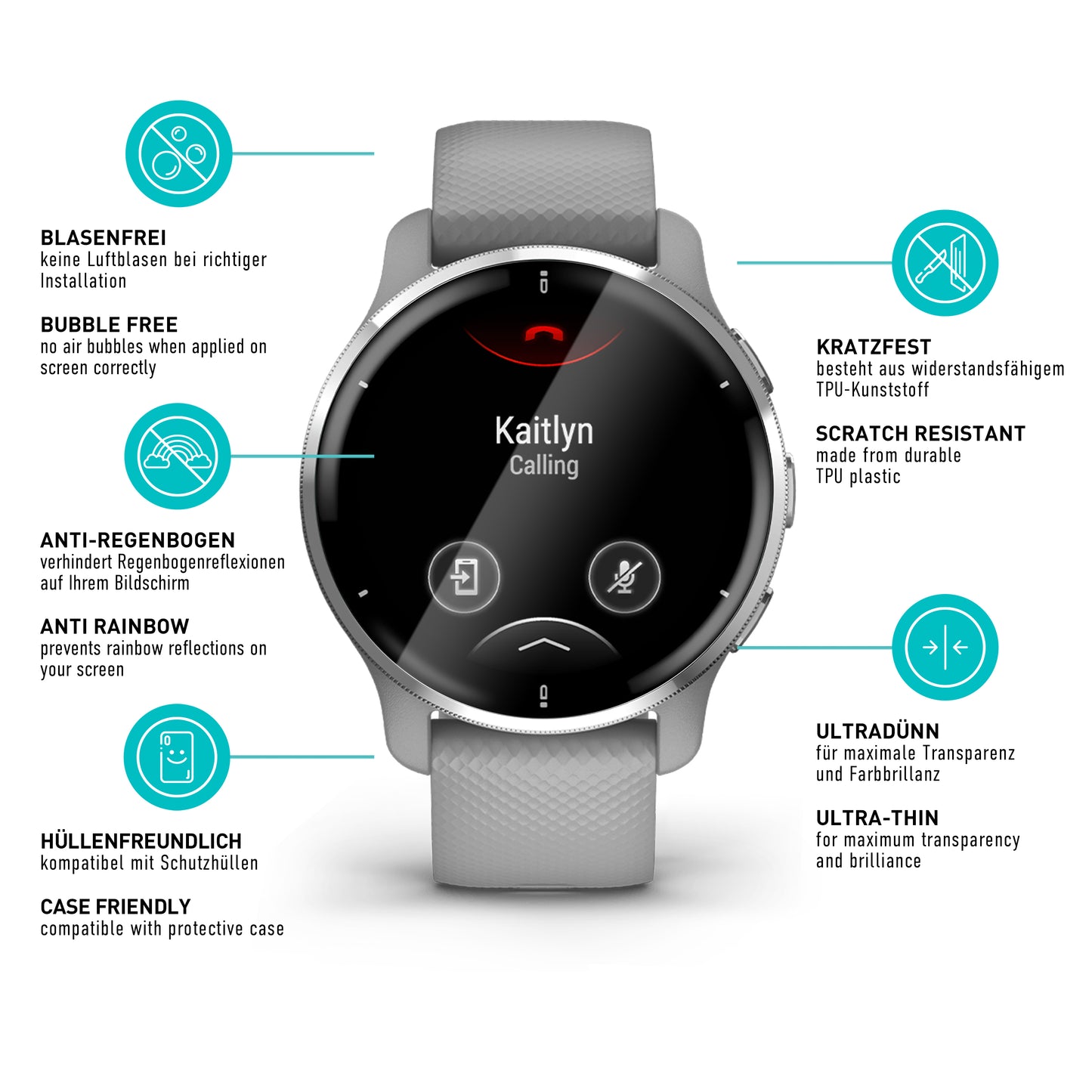 smartect TPU Schutzfolie Klar für Garmin Venu 2 Plus, 3 x Front