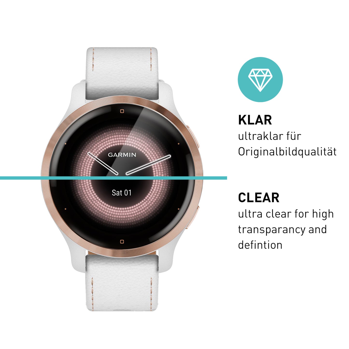smartect TPU Schutzfolie Klar für Garmin Venu 2S, 3 x Front