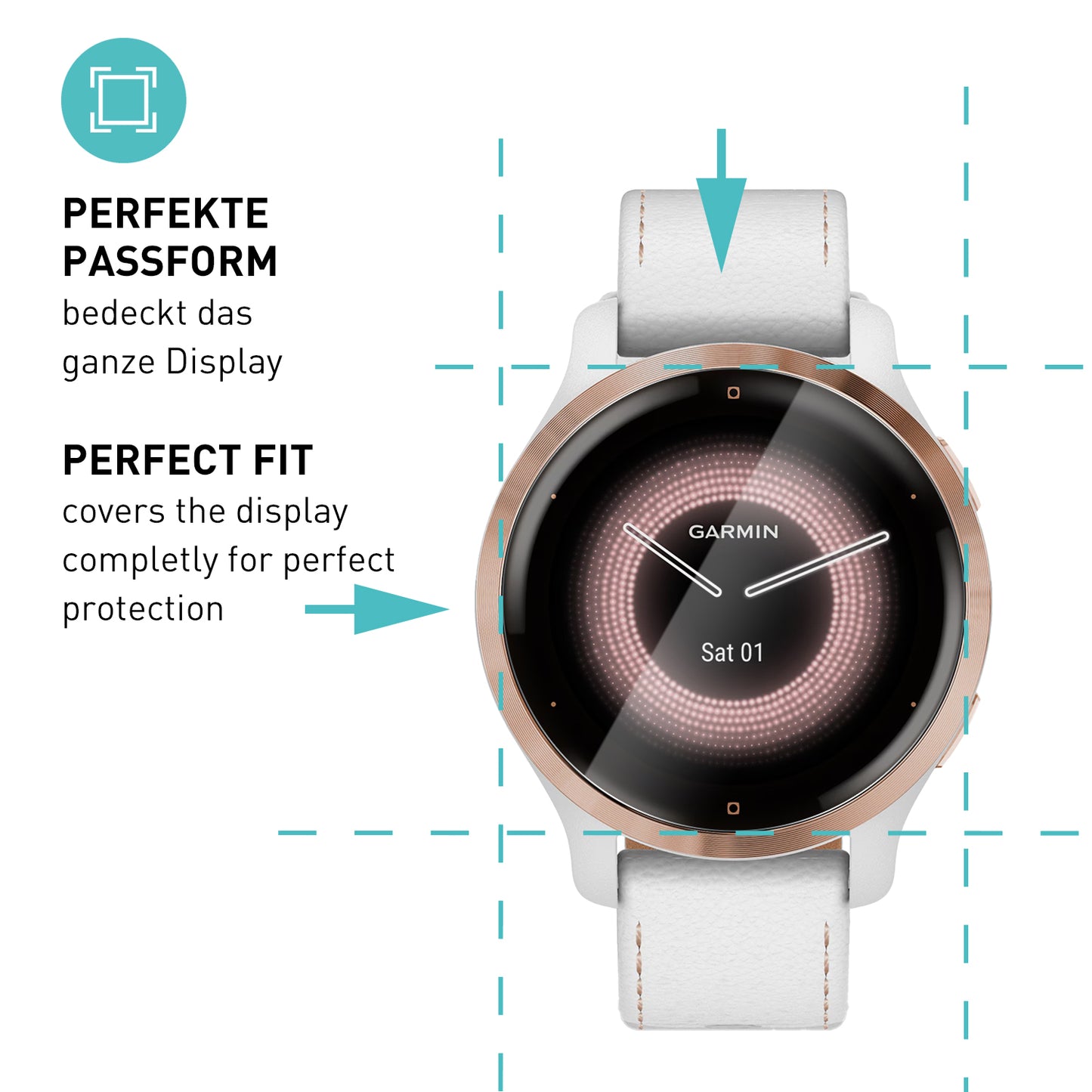 smartect TPU Schutzfolie Klar für Garmin Venu 2S, 3 x Front