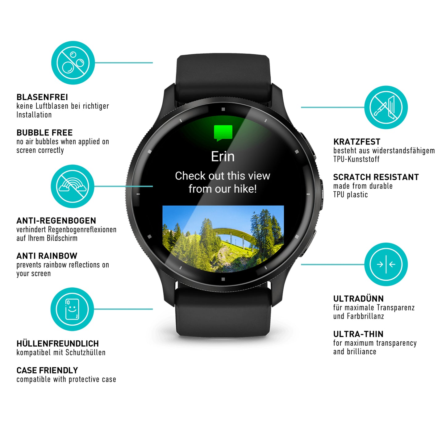 smartect TPU Schutzfolie Klar für Garmin Venu 3, 3 x Front