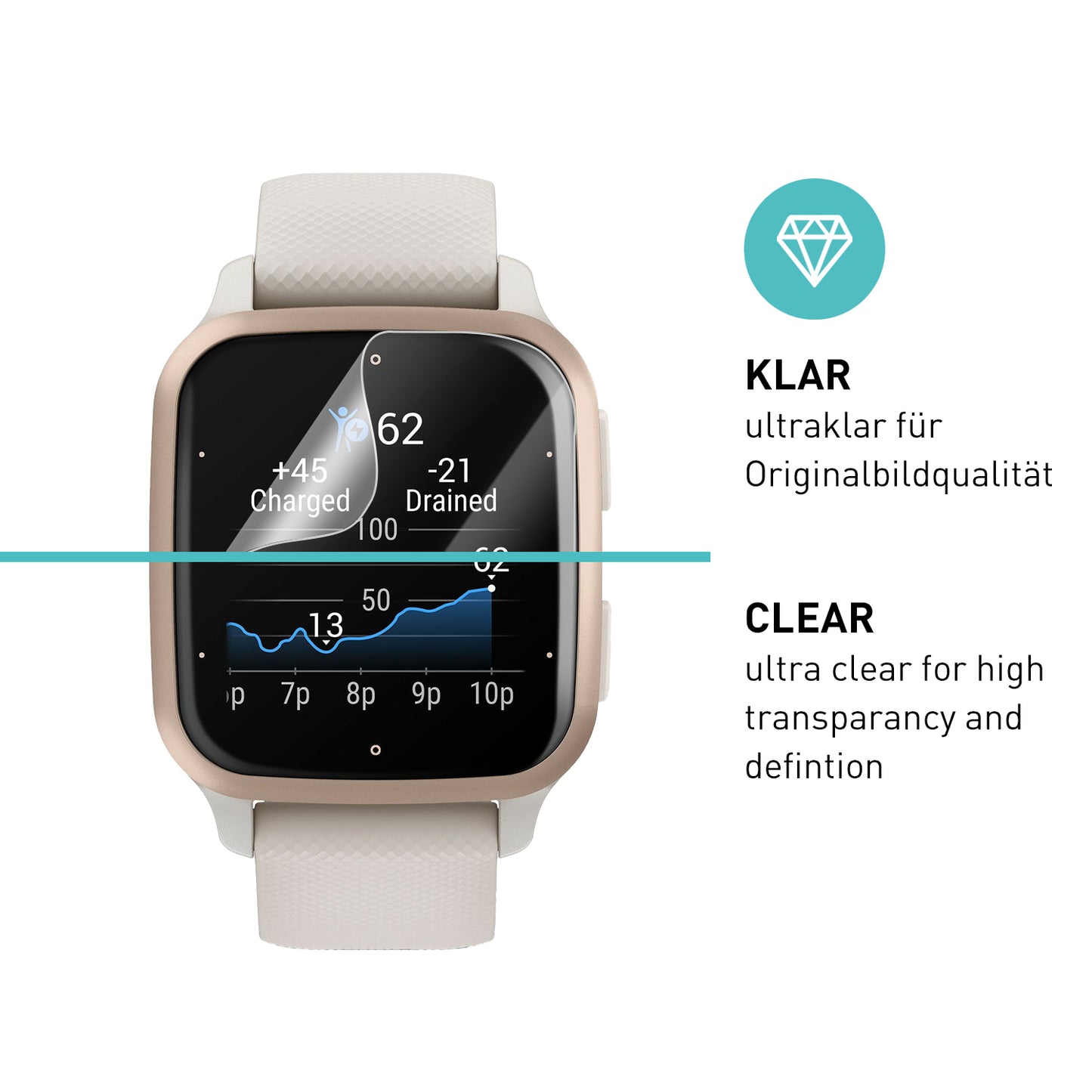 smartect TPU Screen Protector Clear for Garmin Venu Sq 2 / Sq 2 Music, 3 x Front