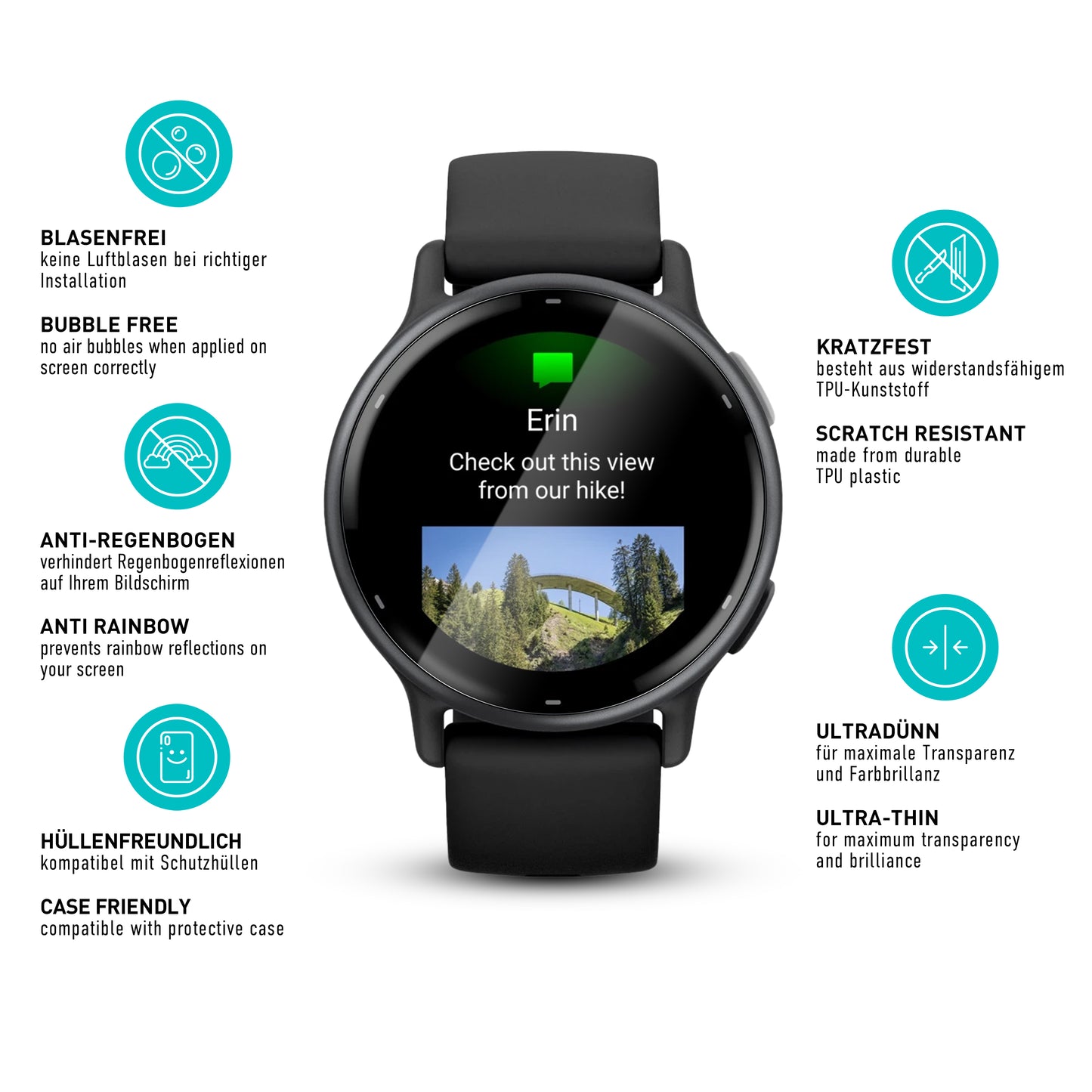 smartect TPU Schutzfolie Klar für Garmin Vivoactive 5, 3 x Front