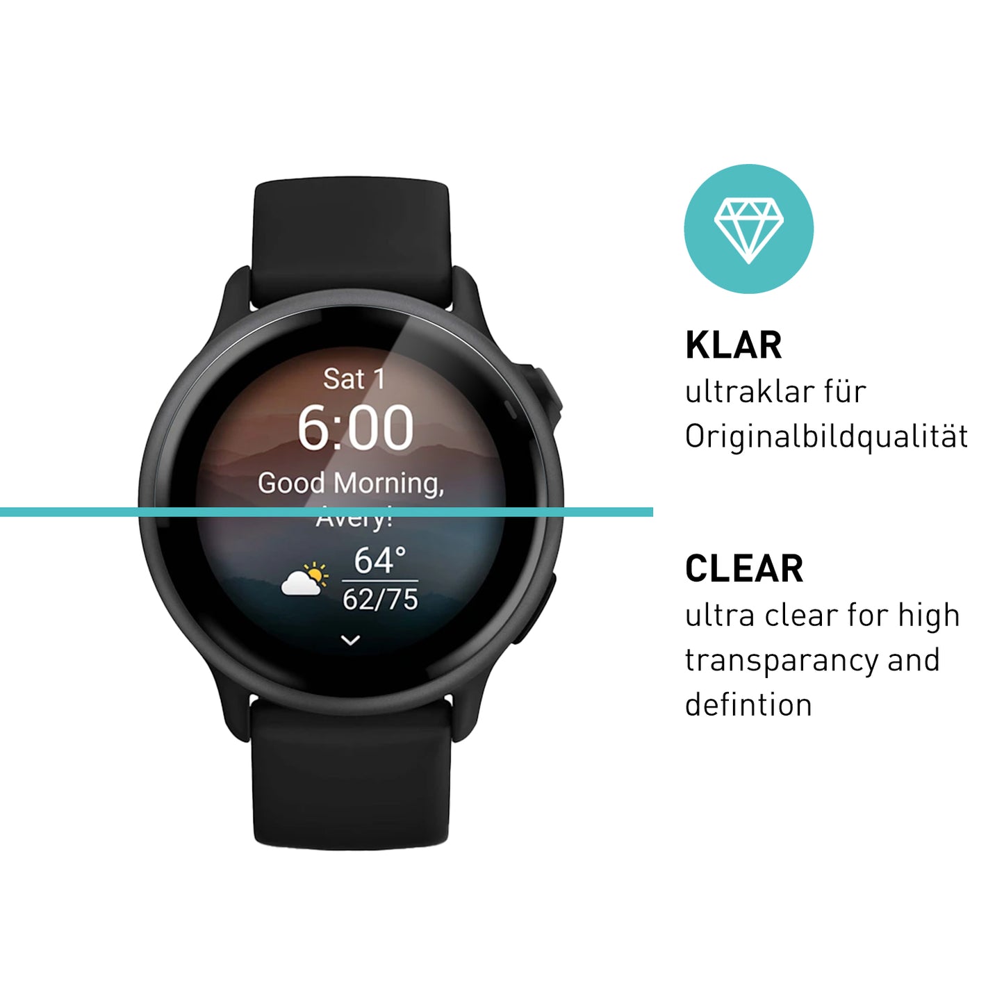smartect TPU Schutzfolie Klar für Garmin Vivoactive 6, 3 x Front