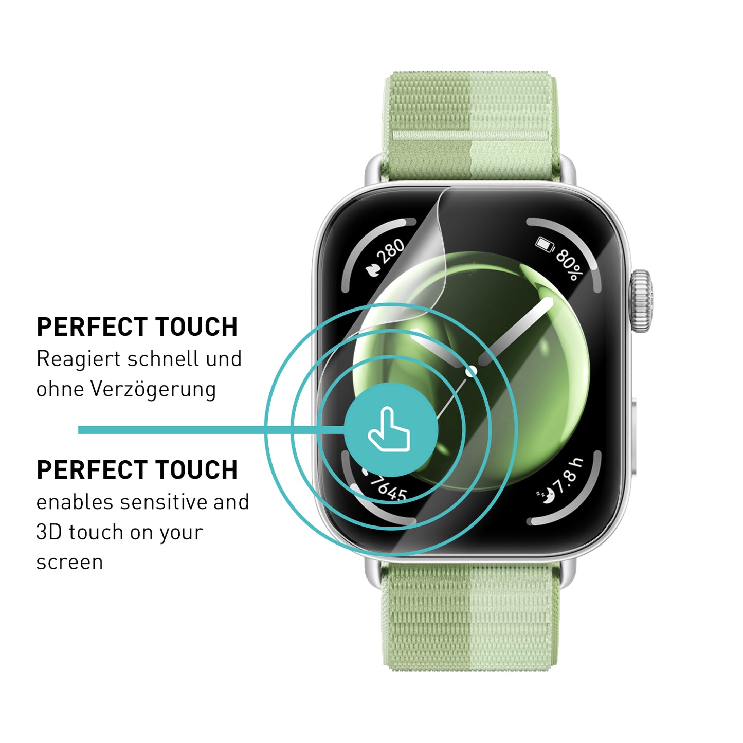 smartect TPU Schutzfolie Klar für Huawei Watch Fit 3, 3 x Front