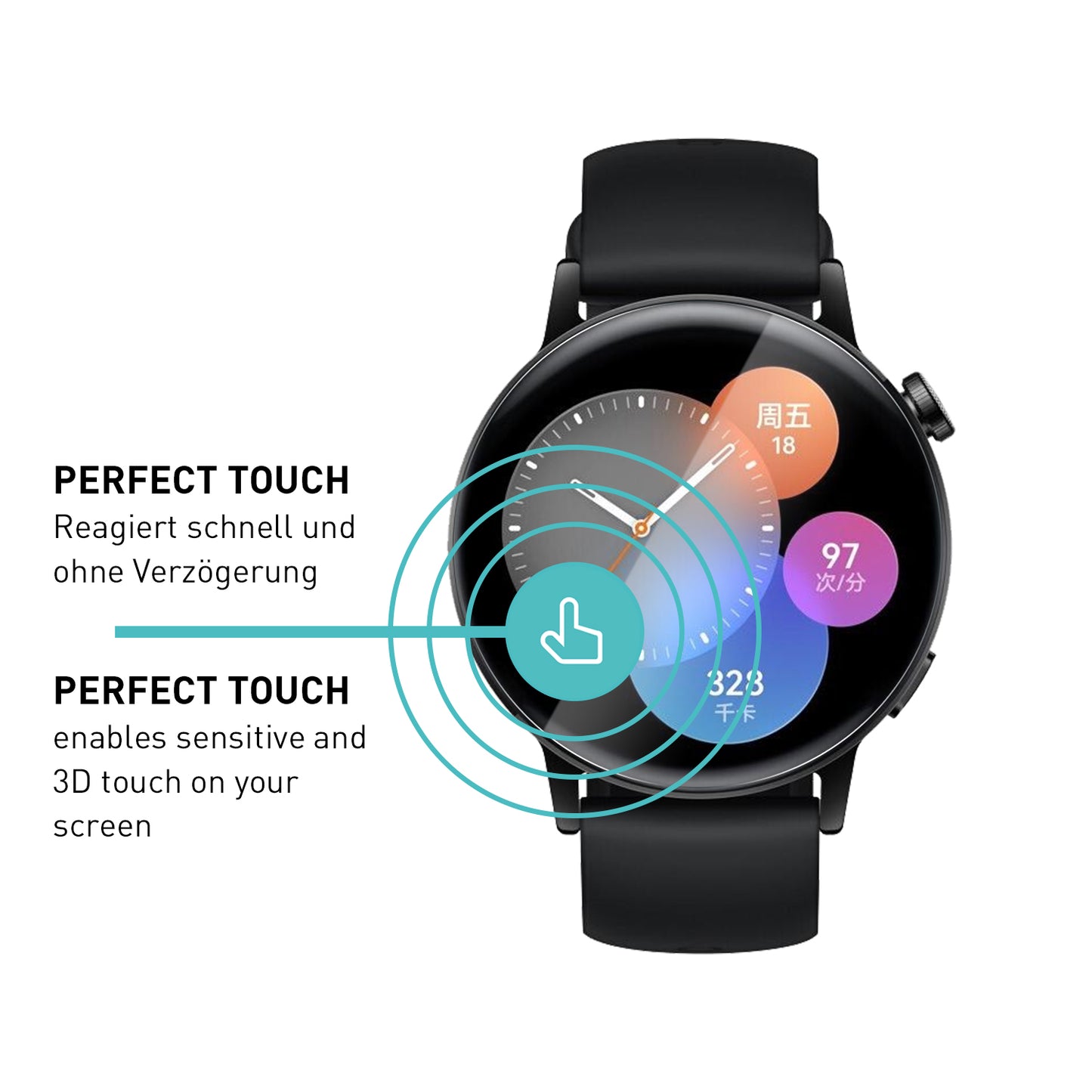 smartect TPU Schutzfolie Klar für Huawei Watch GT 3 42mm, 3 x Front