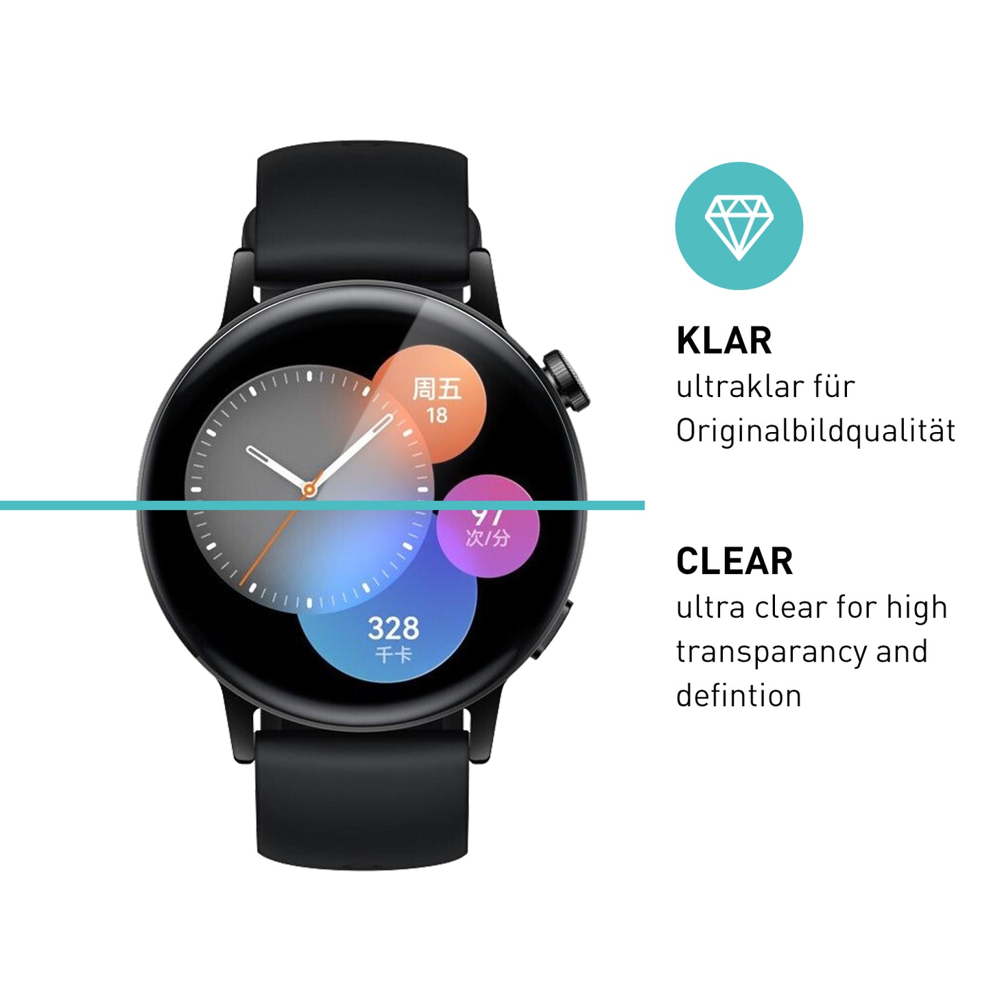 smartect TPU Schutzfolie Klar für Huawei Watch GT 3 42mm, 3 x Front