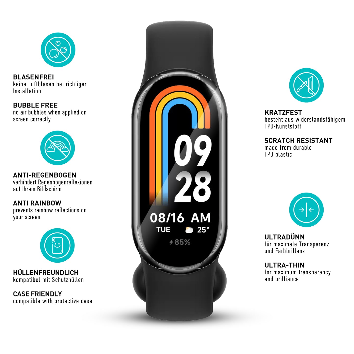 smartect TPU Schutzfolie Klar für Xiaomi Smart Band 9, 3 x Front