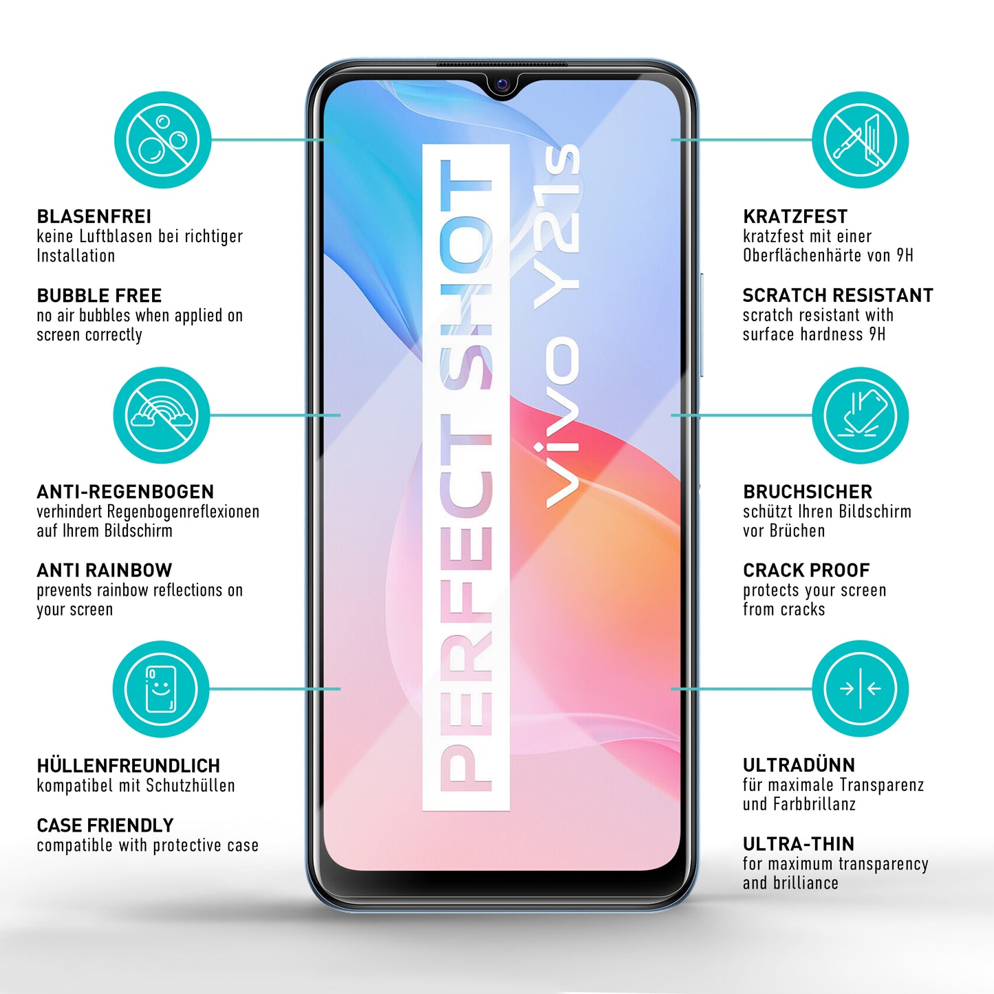 smartect Schutzglas Klar für Vivo Y21 / Y21s / Y33s / Y11s / Y20s, 3 Stück