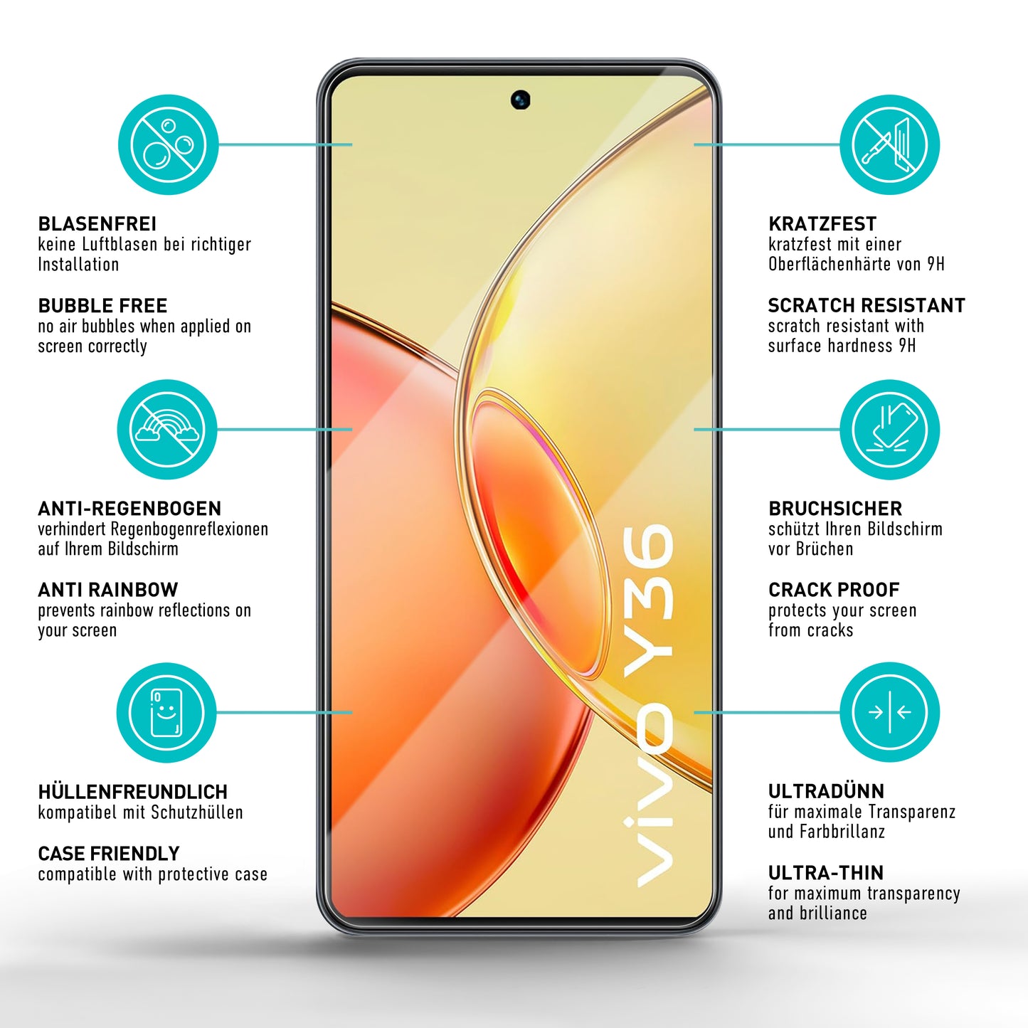 smartect Protective Glass Clear for Vivo Y36 4G & 5G, 3 pieces
