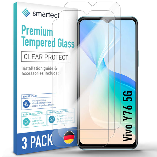 smartect Schutzglas Klar für Vivo Y76 5G, 3 Stück