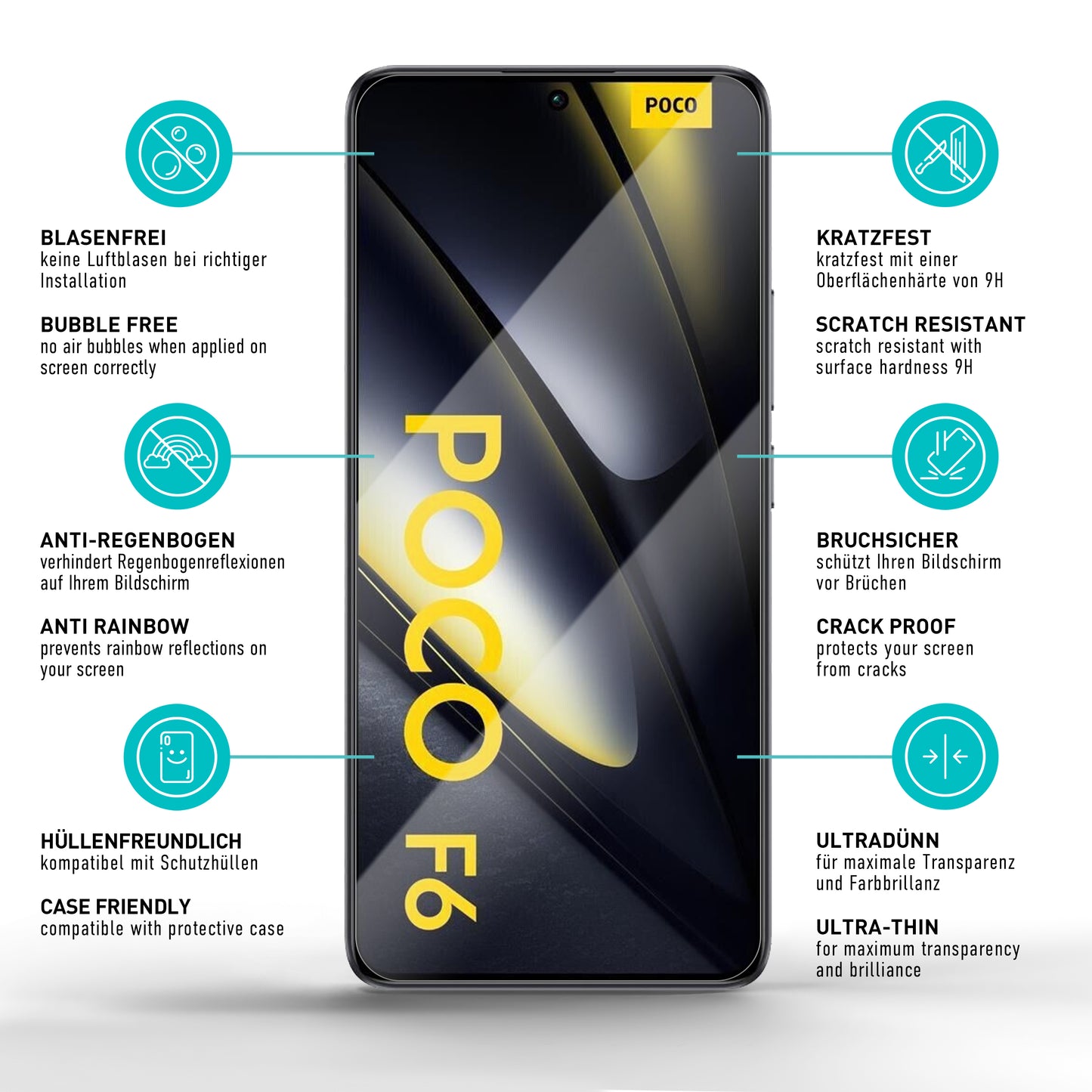 smartect Schutzglas Klar für Xiaomi Poco F6 5G, 3 Stück