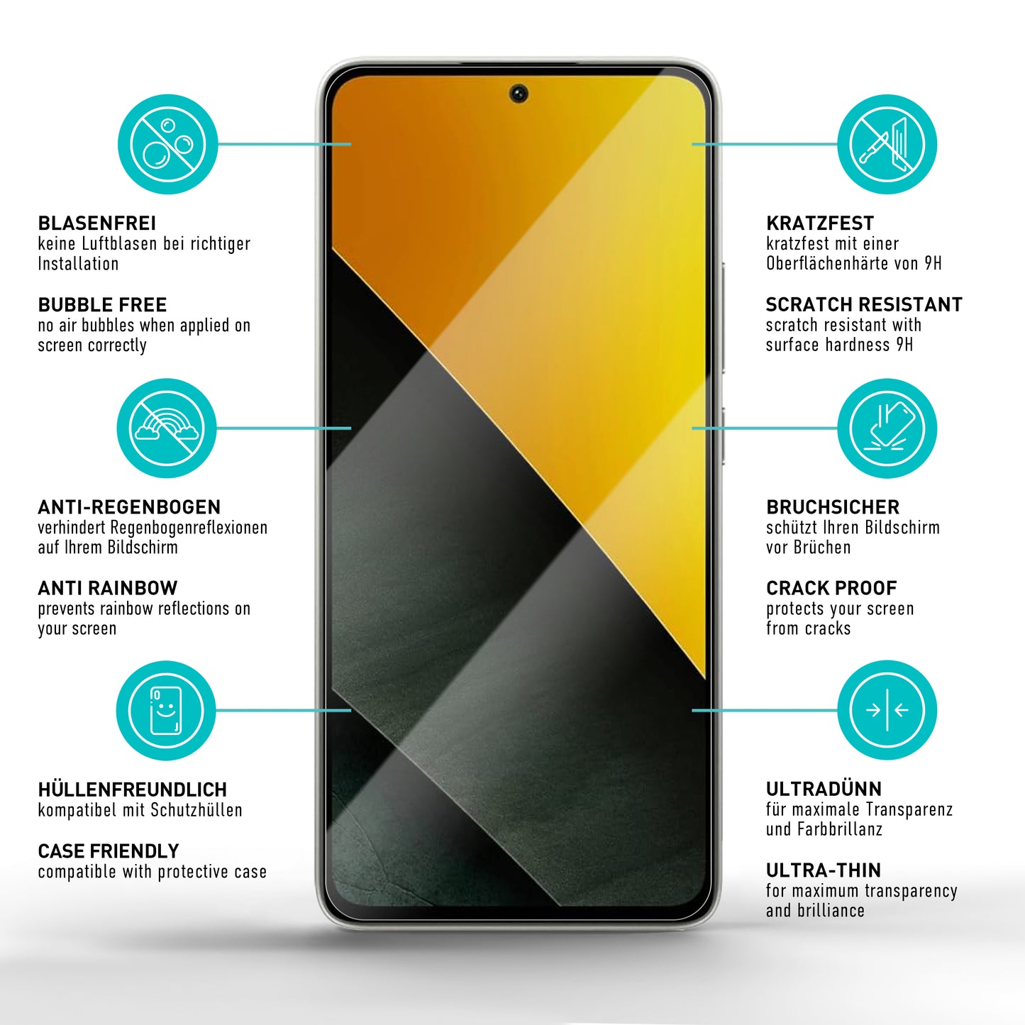 smartect Schutzglas Klar für Xiaomi Poco M7 Pro 5G, 3 Stück