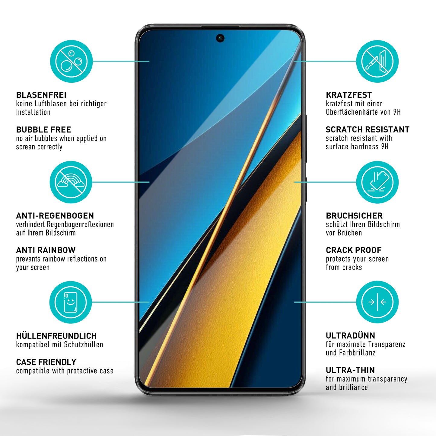 smartect Schutzglas Klar für Xiaomi Poco X6 5G / X6 Pro 5G, 3 Stück