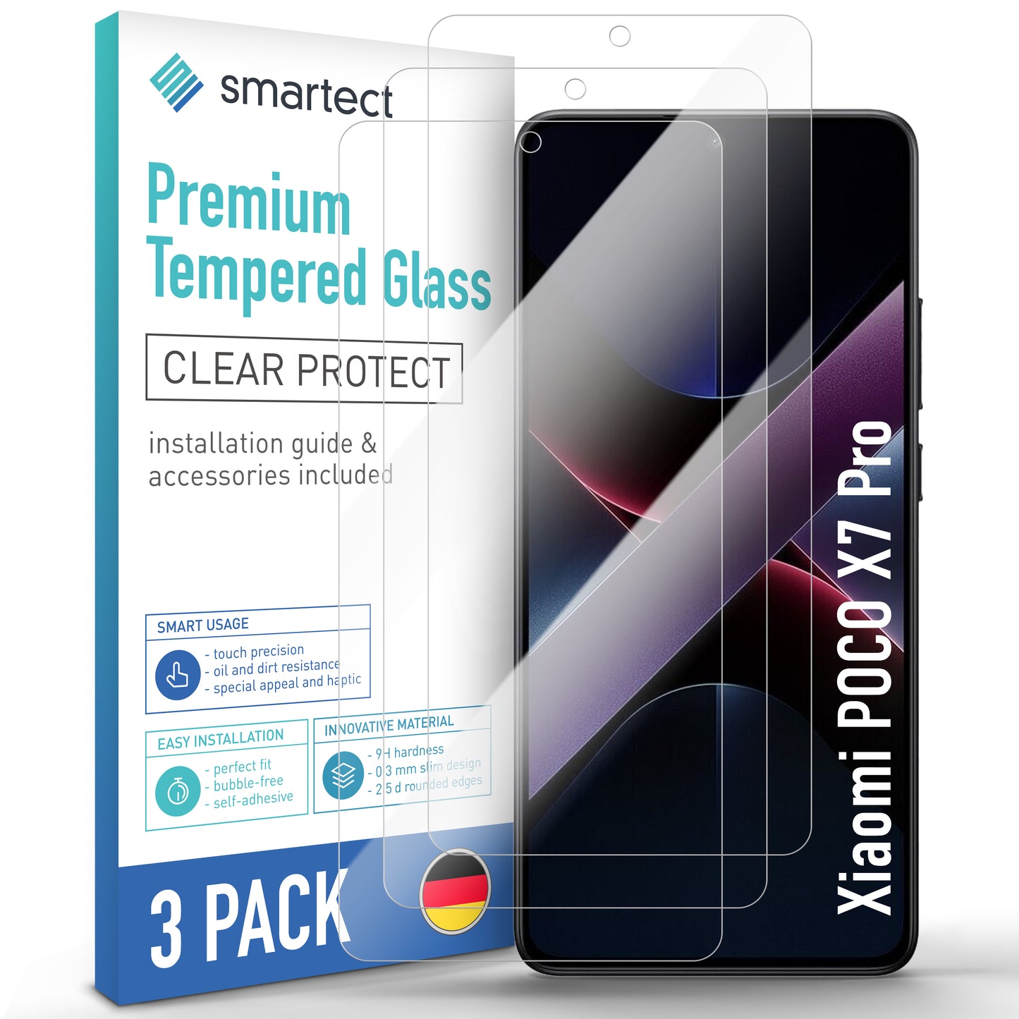 smartect Schutzglas Klar für Xiaomi POCO X7 Pro, 3 Stück