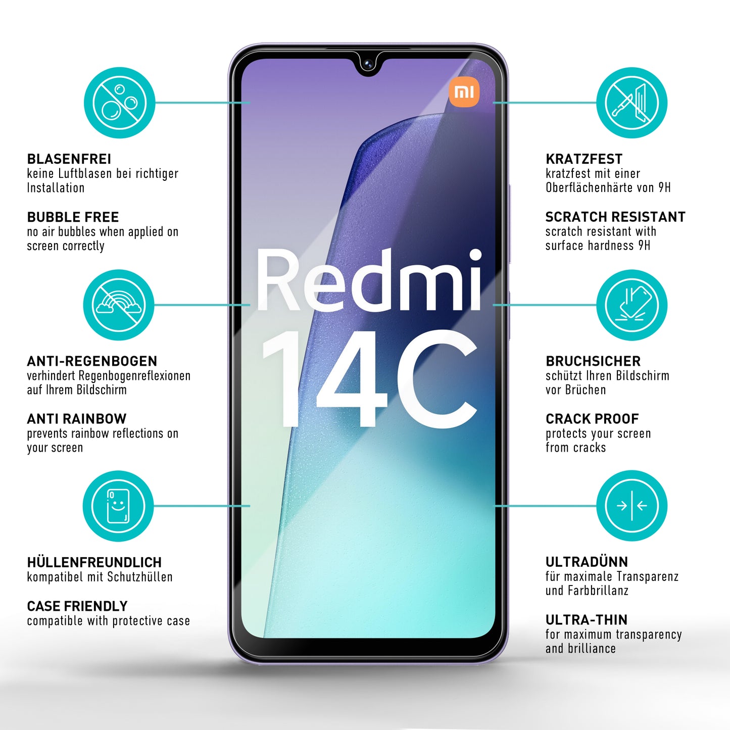 smartect Schutzglas Klar für Xiaomi Redmi 14c / Poco C75, 3 Stück