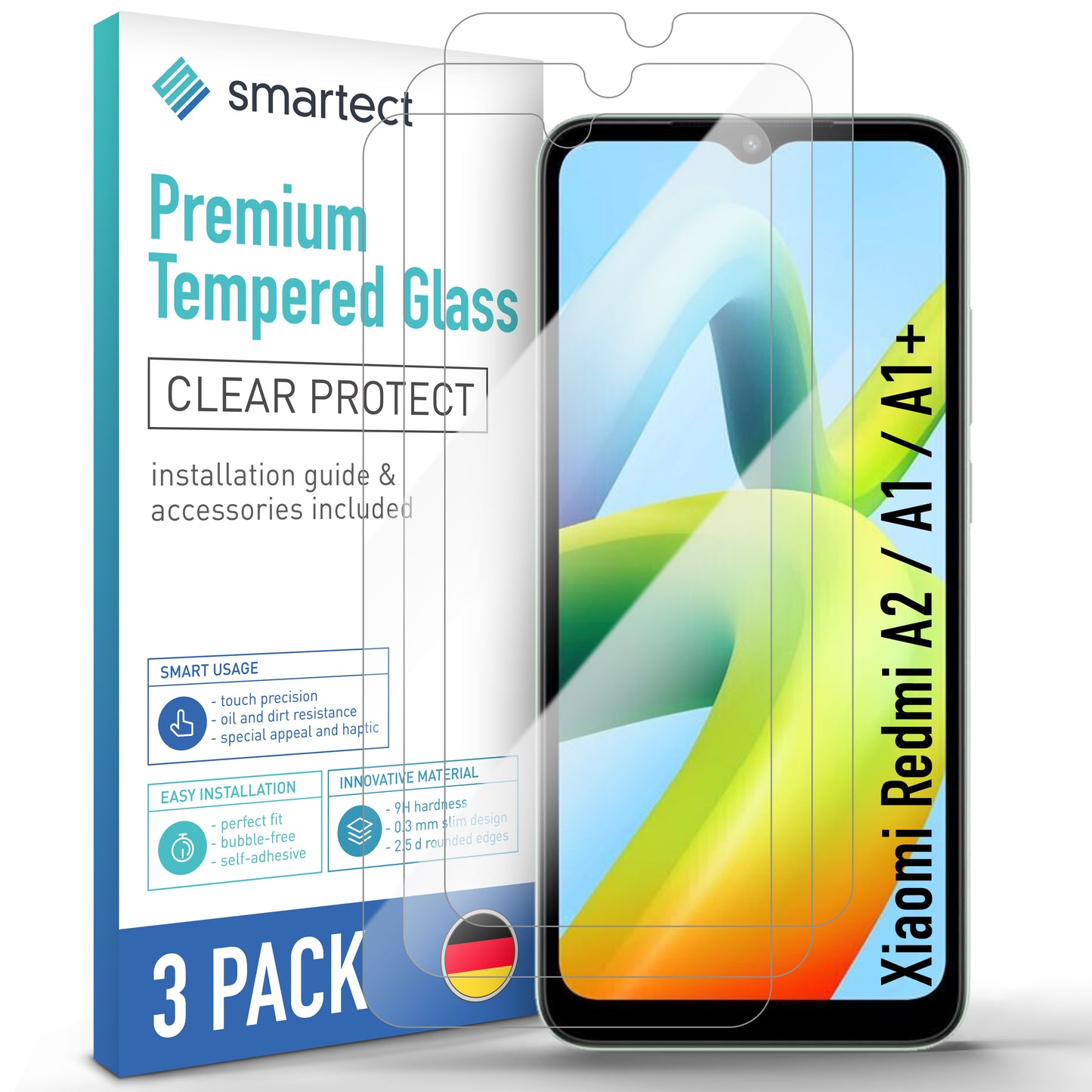 smartect Protective Glass Clear for Xiaomi Redmi A2 / A1 / A1+, 3 pieces