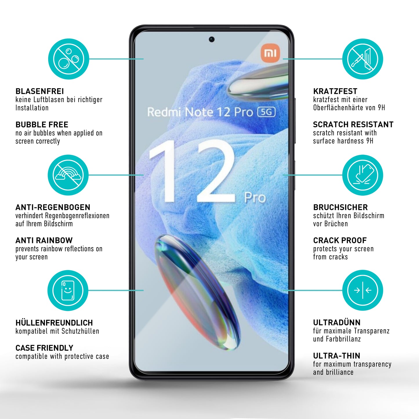 smartect Schutzglas Klar für Xiaomi Redmi Note 12 Pro 5G / Note 12 Pro Plus, 3 Stück