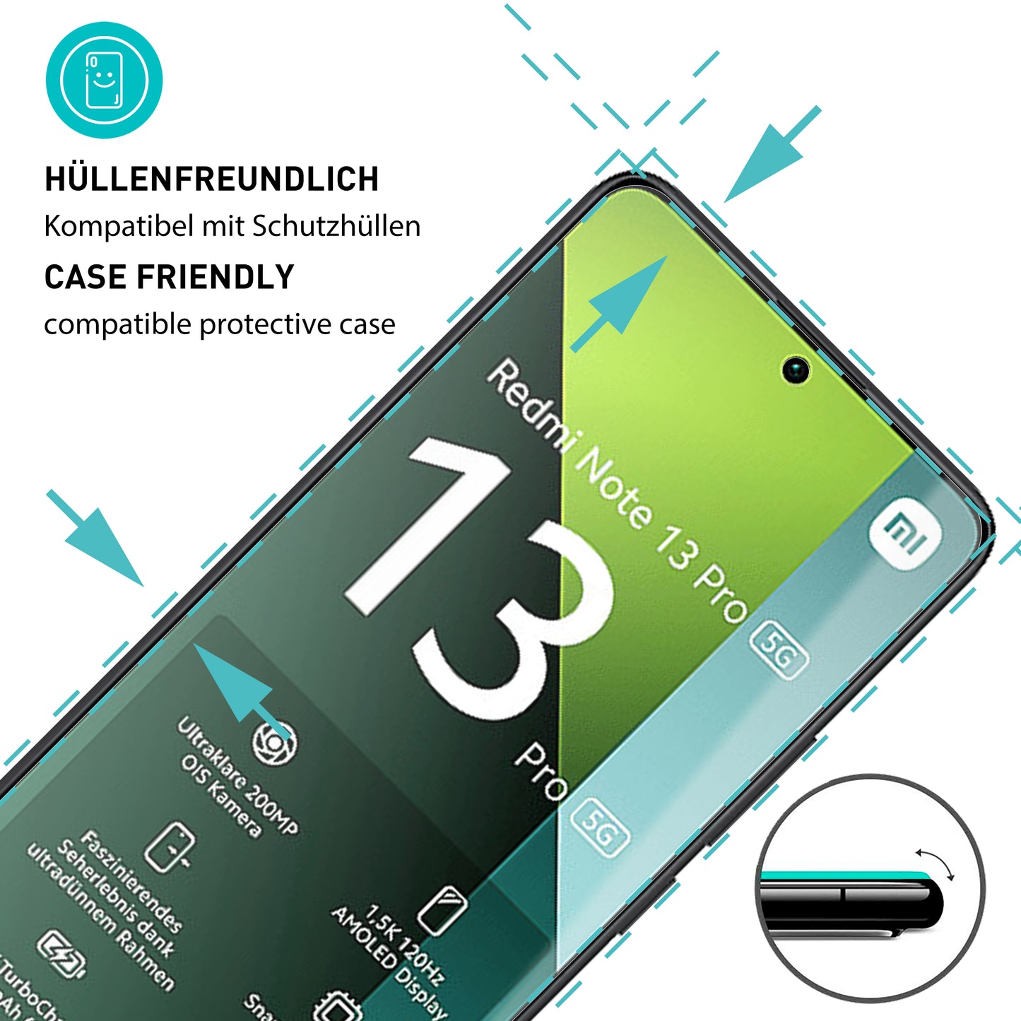 smartect Schutzglas Klar für Xiaomi Redmi Note 13 Pro 5G New, 3 Stück