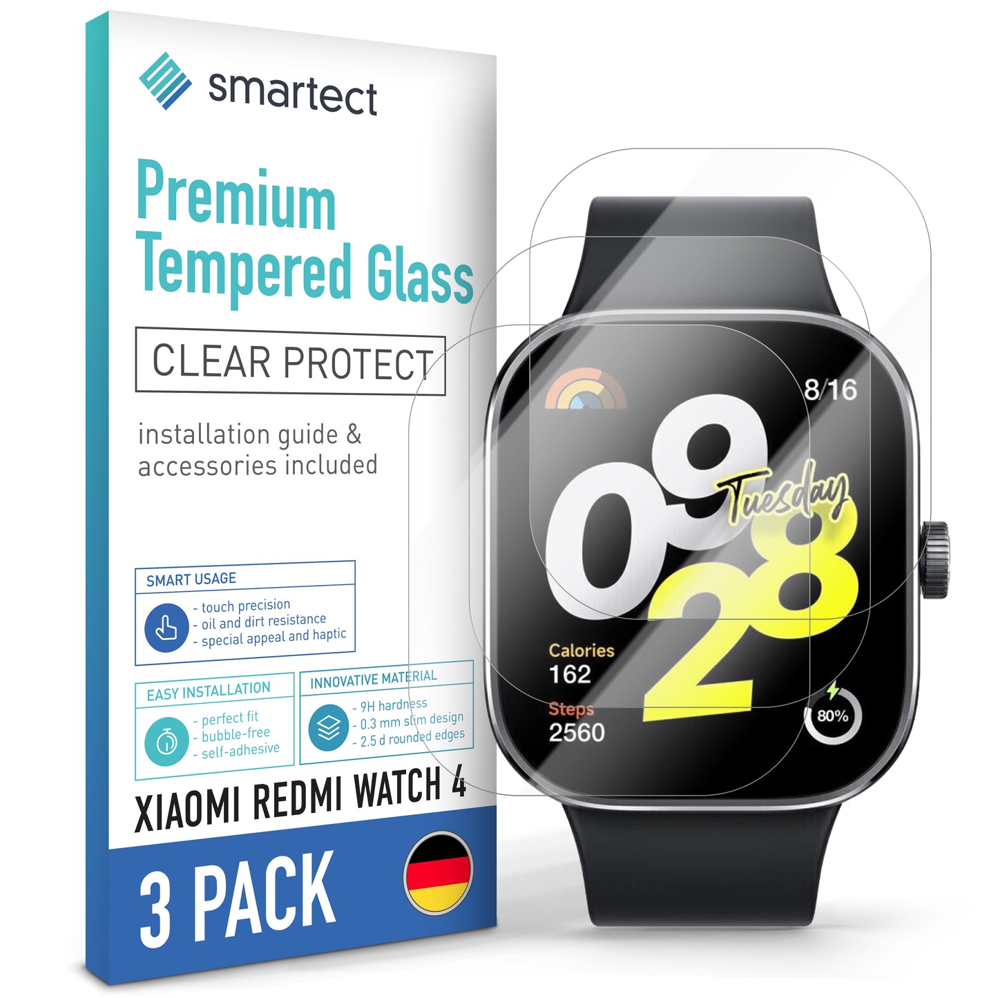 smartect Protective Glass Clear for Xiaomi Redmi Watch 4, 3 pieces
