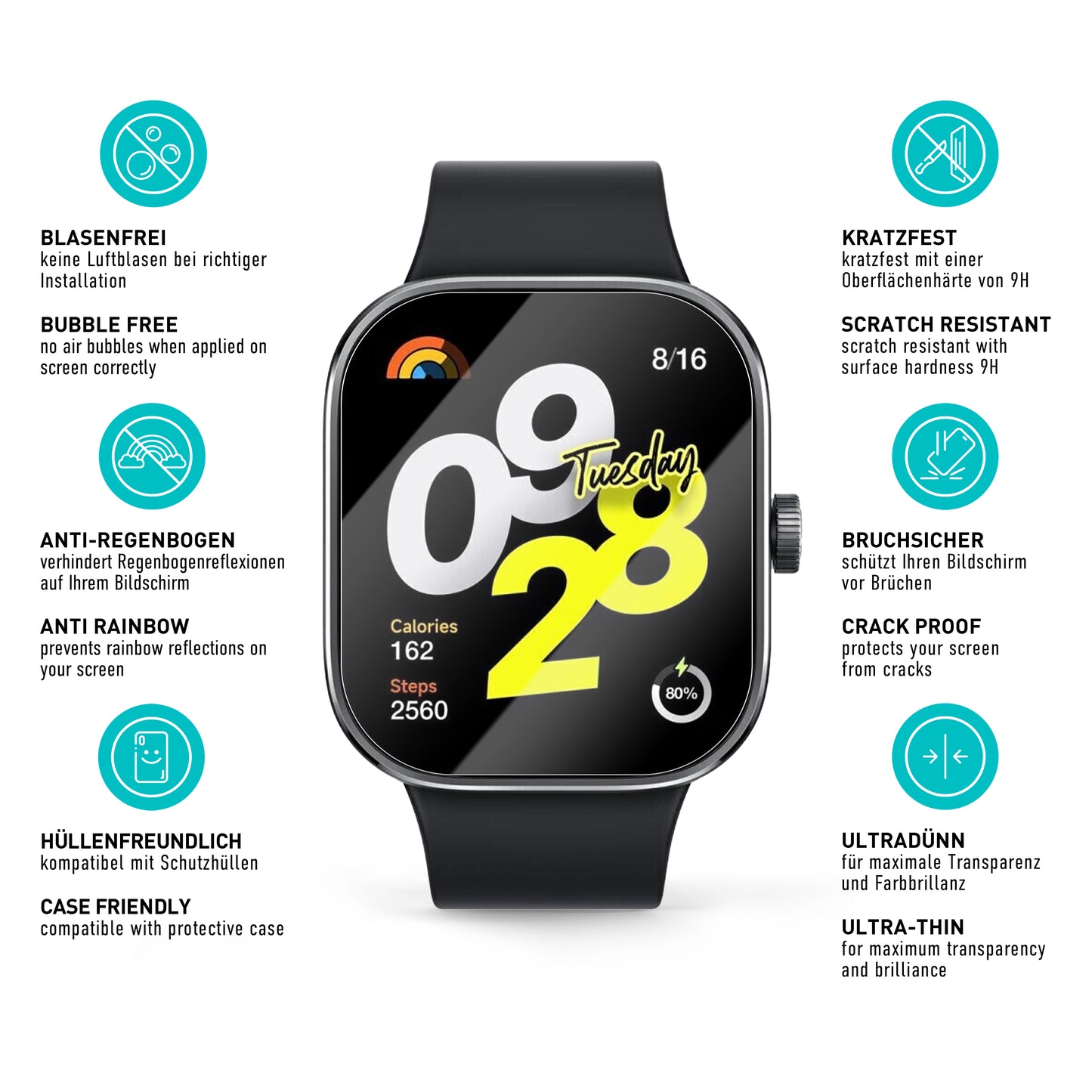 smartect Protective Glass Clear for Xiaomi Redmi Watch 4, 3 pieces