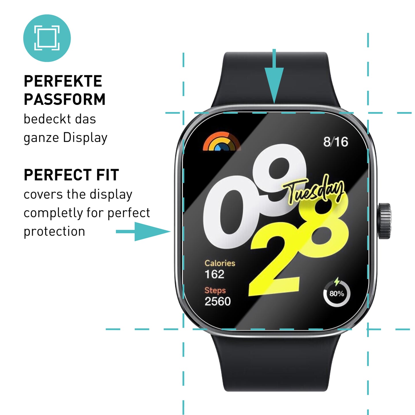smartect Protective Glass Clear for Xiaomi Redmi Watch 4, 3 pieces