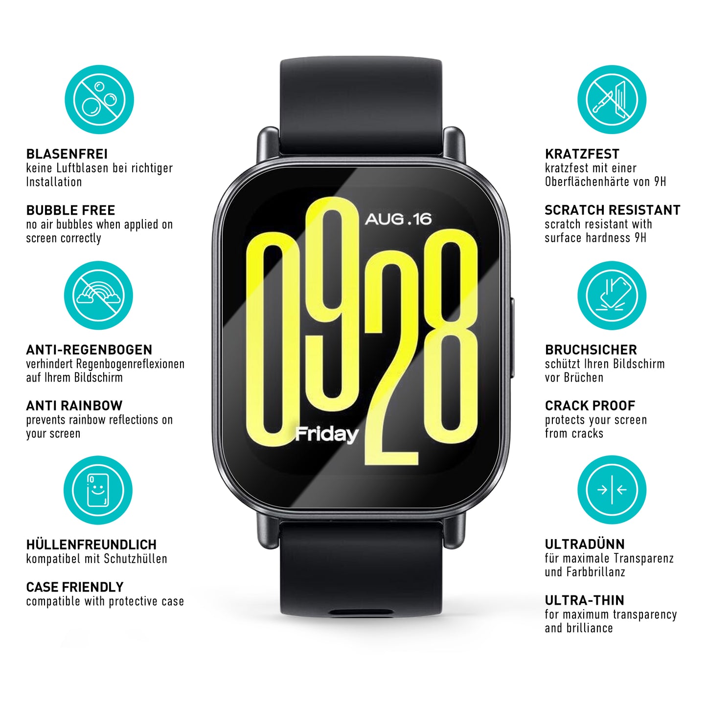 smartect Schutzglas Klar für Xiaomi Redmi Watch 5 Active, 3 Stück