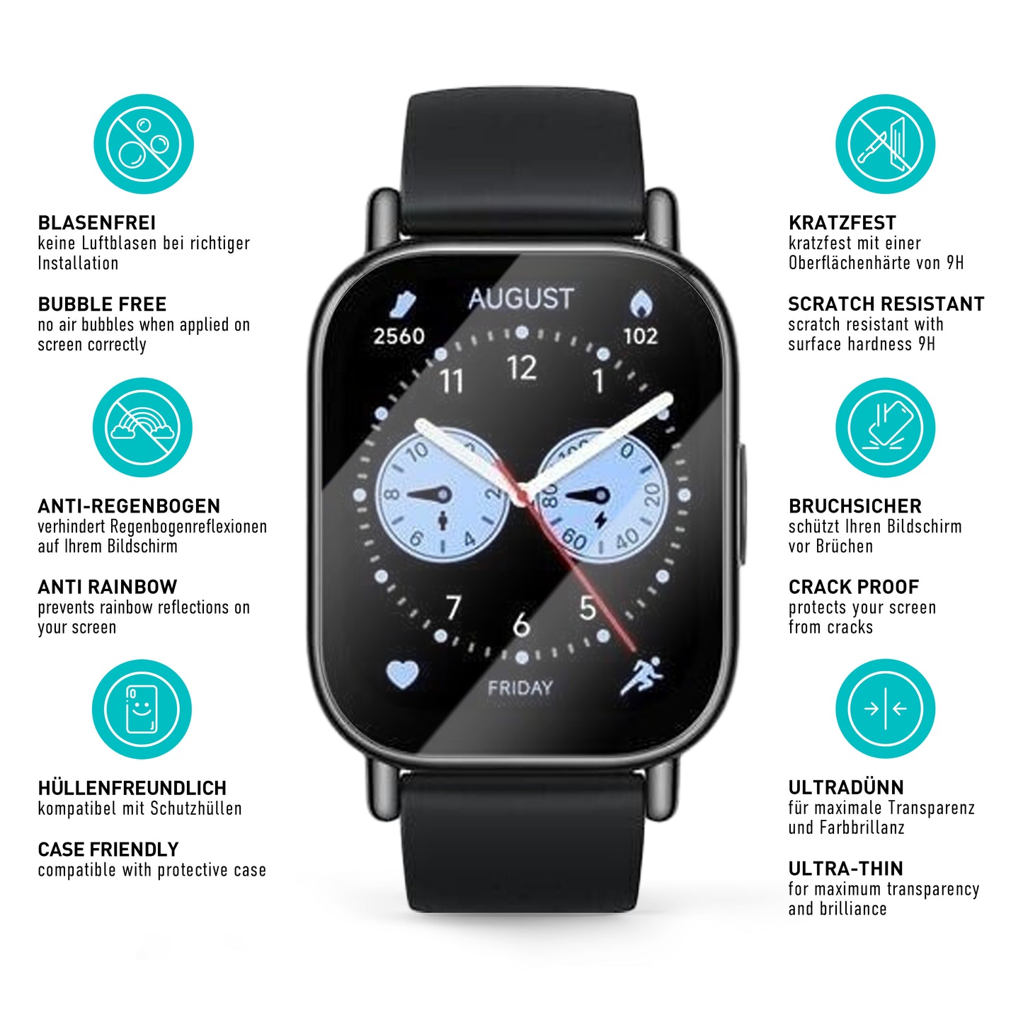smartect Schutzglas Klar für Xiaomi Redmi Watch 5 Lite, 3 Stück
