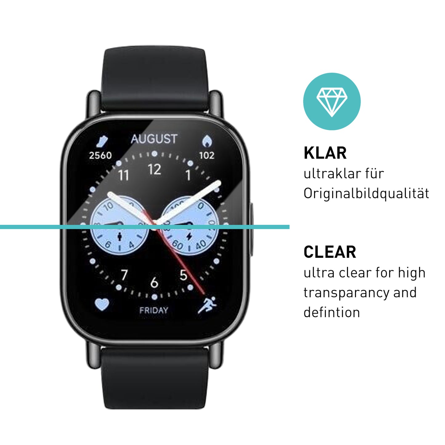 smartect Schutzglas Klar für Xiaomi Redmi Watch 5 Lite, 3 Stück
