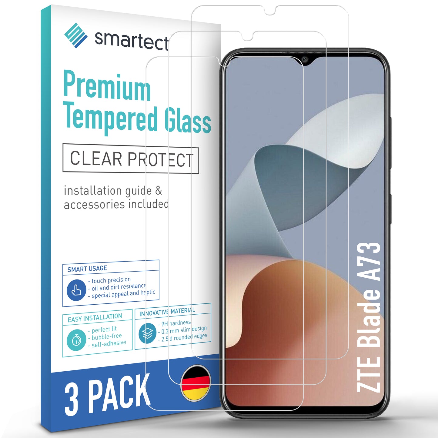 smartect protective glass clear for ZTE Blade A73, 3 pieces