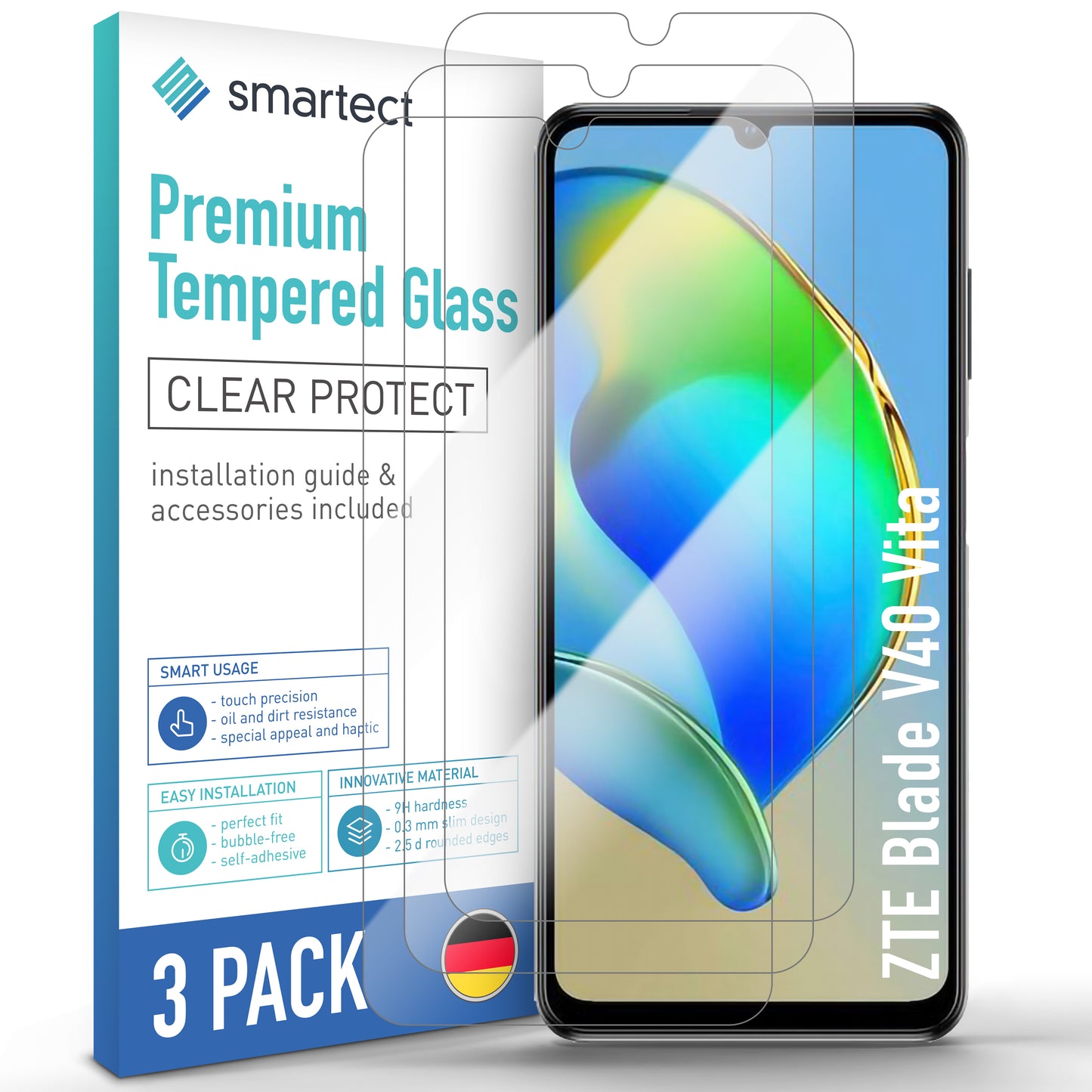 smartect protective glass clear for ZTE Blade V40 Vita, 3 pieces