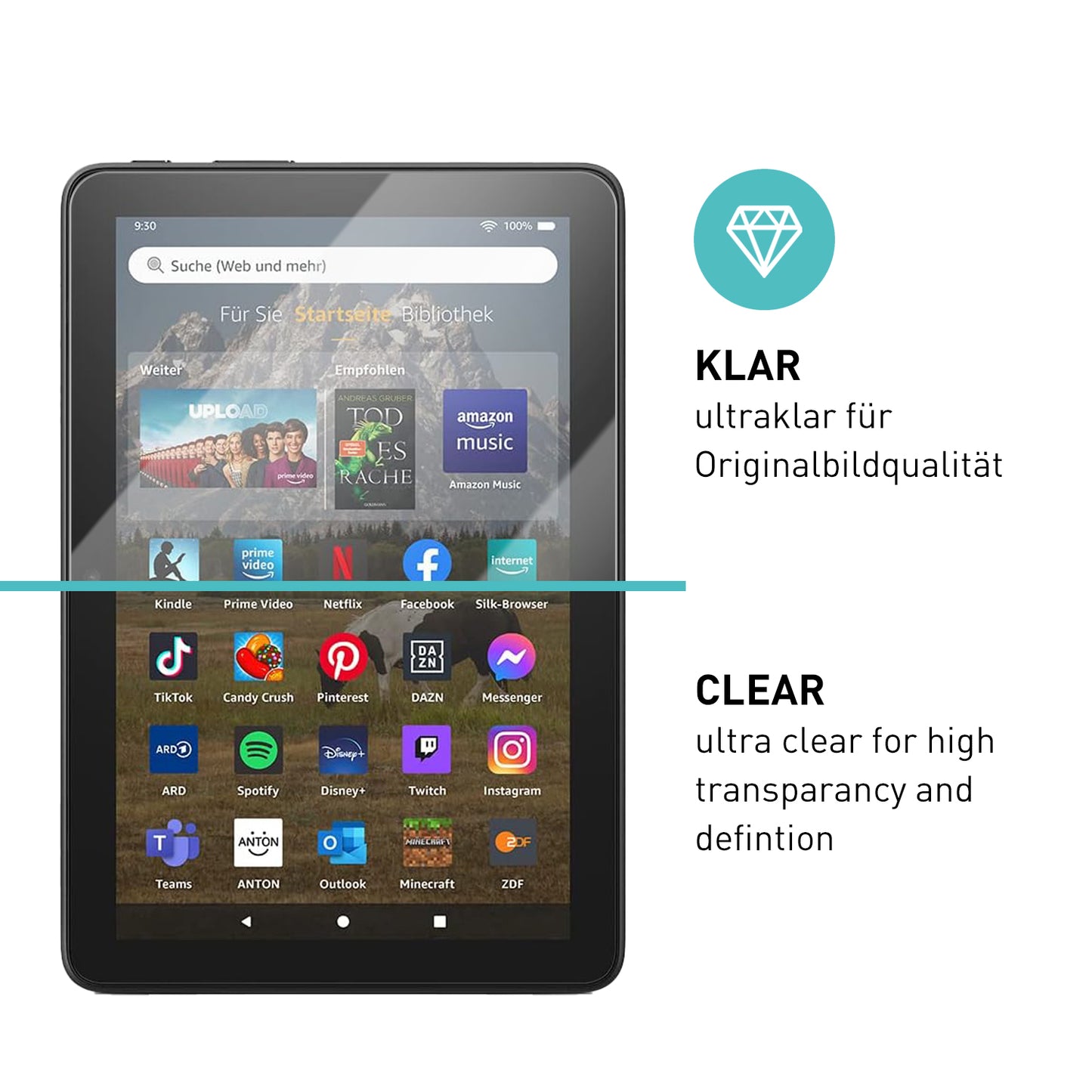 smartect Schutzglas Klar für Amazon Fire HD 8 (8"), 2 Stück