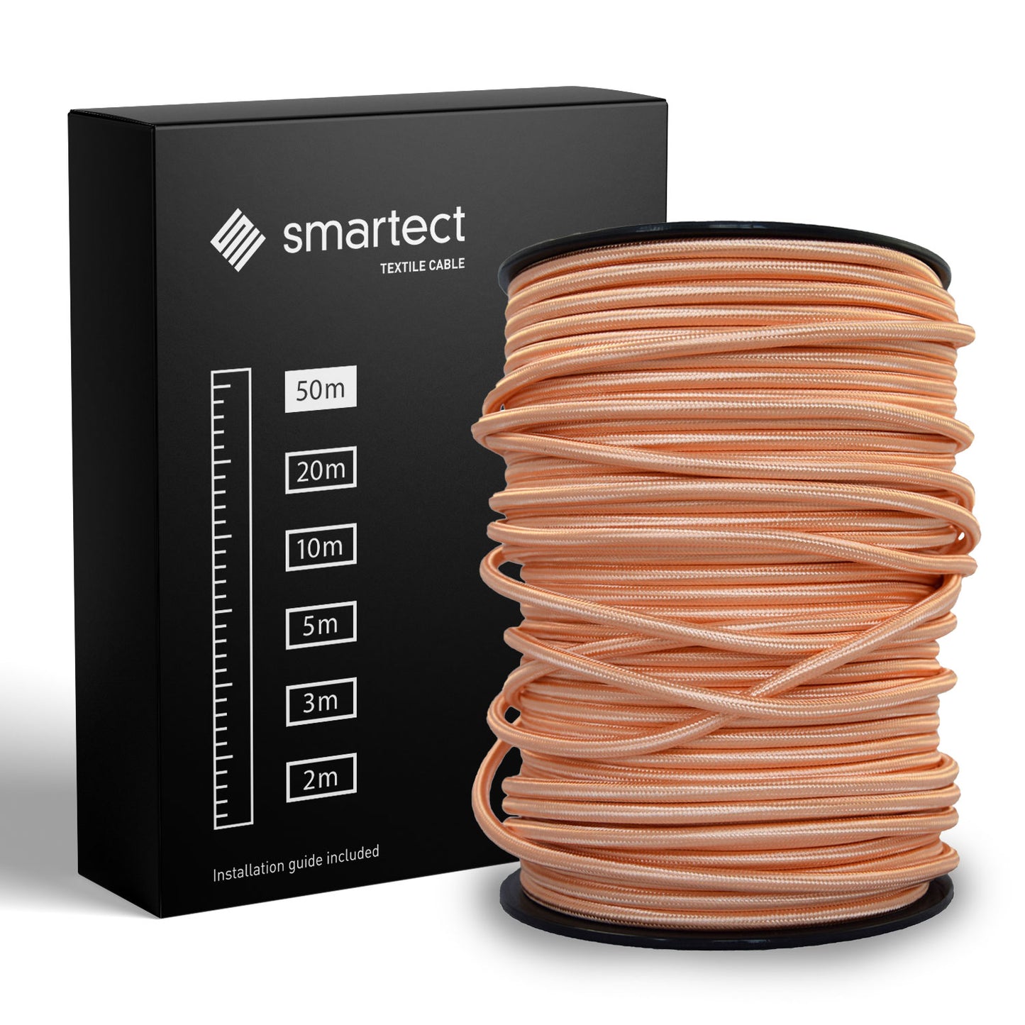 smartect textile cable copper 50 meters - 3-core (3 x 0.75 mm²) - fabric-coated lamp cable for your own DIY project