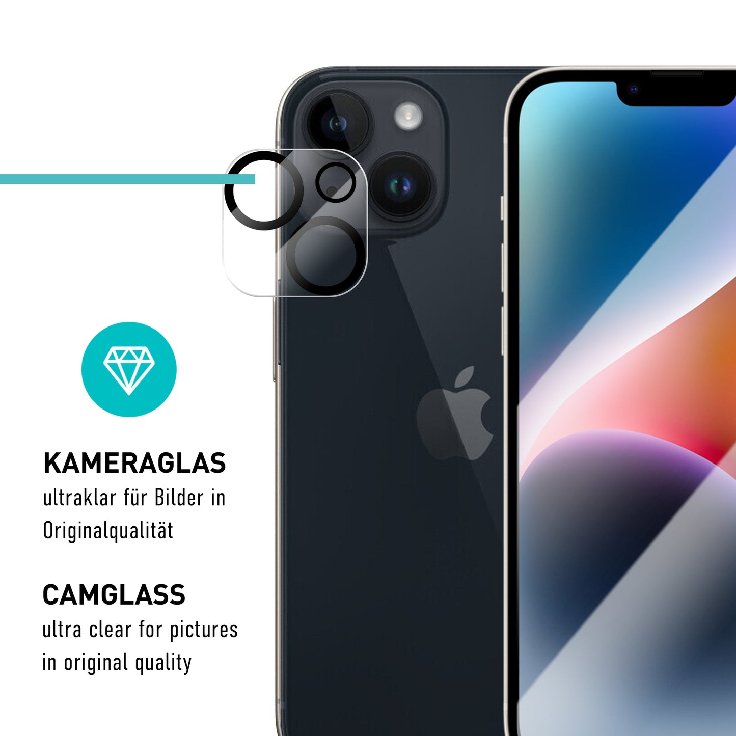 smartect Schutzglas Full Screen für iPhone 14, 2 x Front + 2 x Cam + Positionierhilfe
