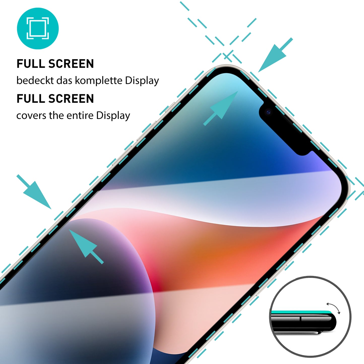 smartect Schutzglas Full Screen für iPhone 14, 2 x Front + 2 x Cam + Positionierhilfe