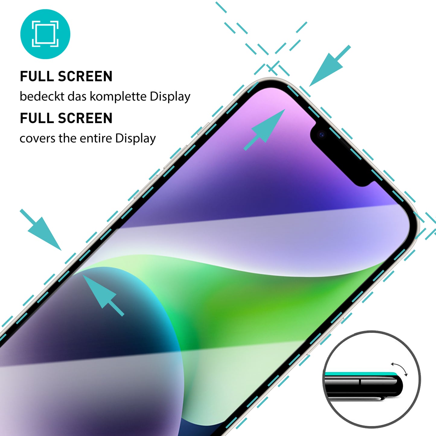 smartect Schutzglas Full Screen für iPhone 14 Plus, 2 x Front + 2 x Cam + Positionierhilfe