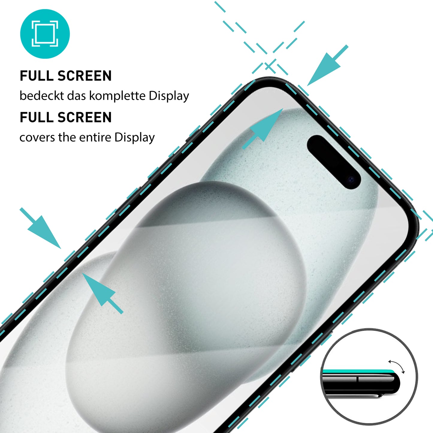 smartect Schutzglas Full Screen für iPhone 15, 2 x Front + 2 x Cam + Positionierhilfe