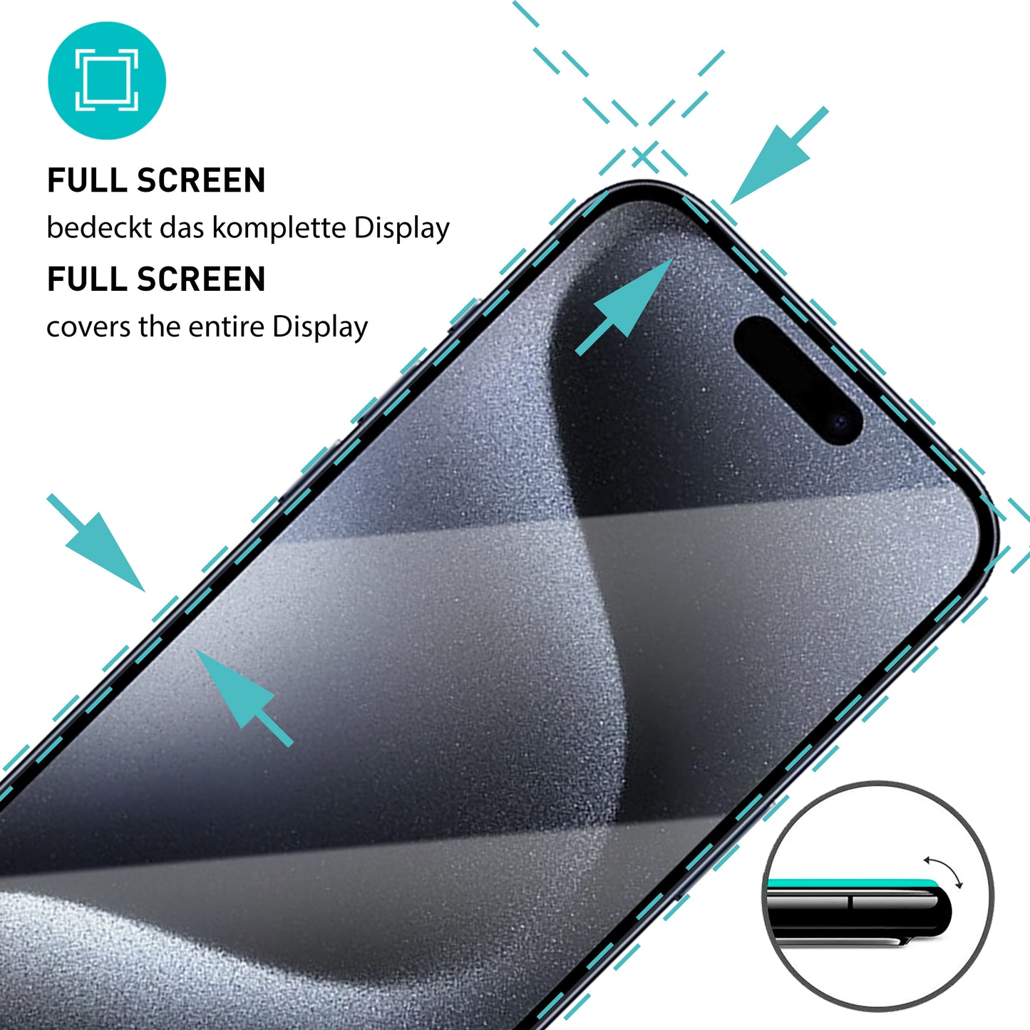 smartect Schutzglas Full Screen für iPhone 15 Pro, 2 x Front + 2 x Cam + Positionierhilfe