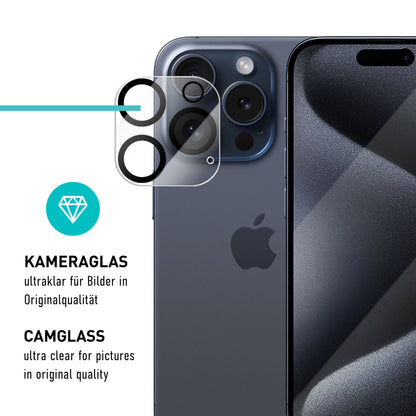 smartect Schutzglas Klar für iPhone 15 Pro, 3 x Front + 3 x Cam + Positionierhilfe