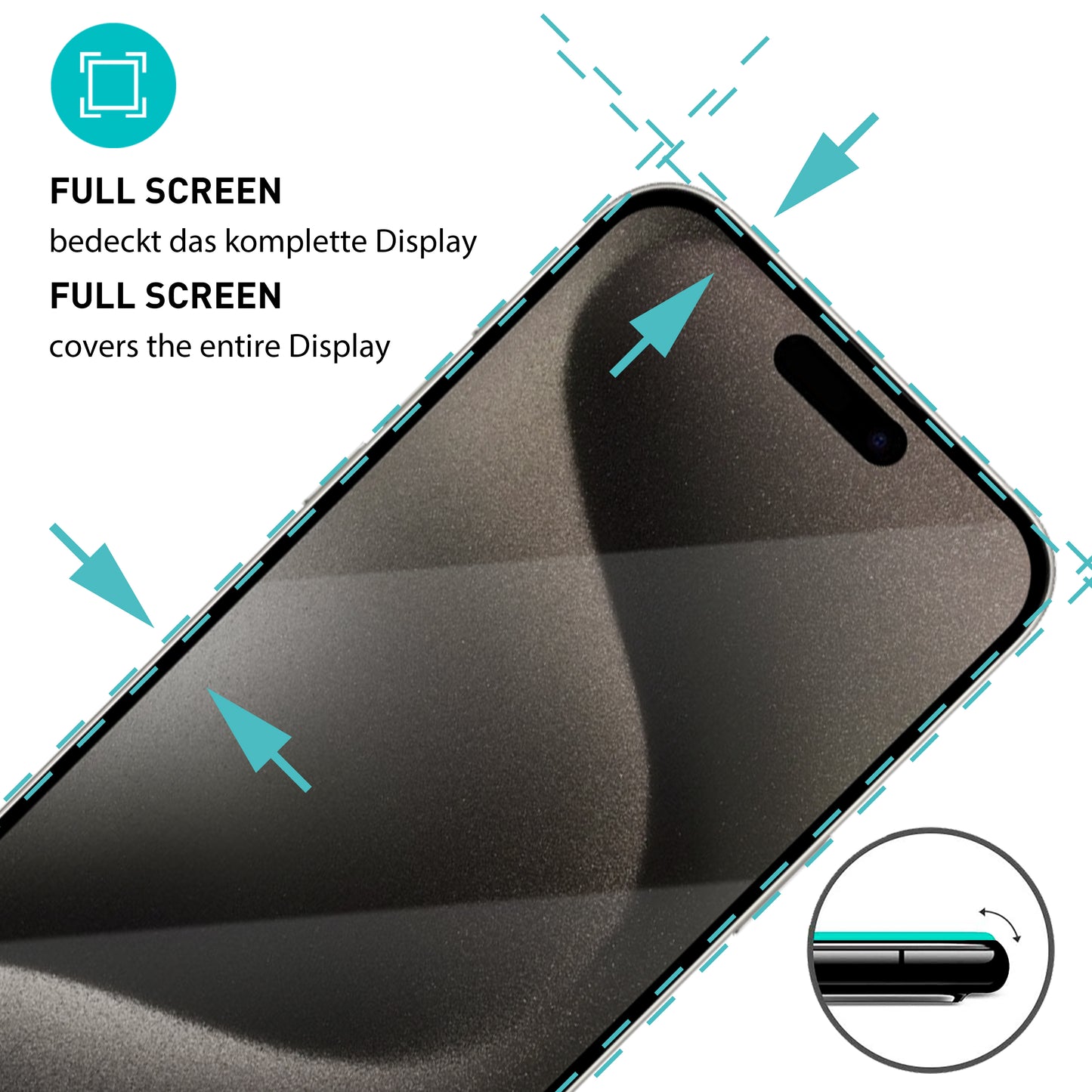 smartect Schutzglas Full Screen Privacy für iPhone 15 Pro Max, 2 x Front + 2 x Cam + Positionierhilfe