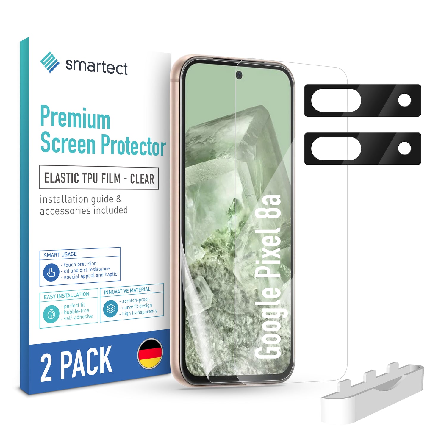 smartect TPU Schutzfolie Klar für Google Pixel 8a, 2 x Front + 2 x Cam