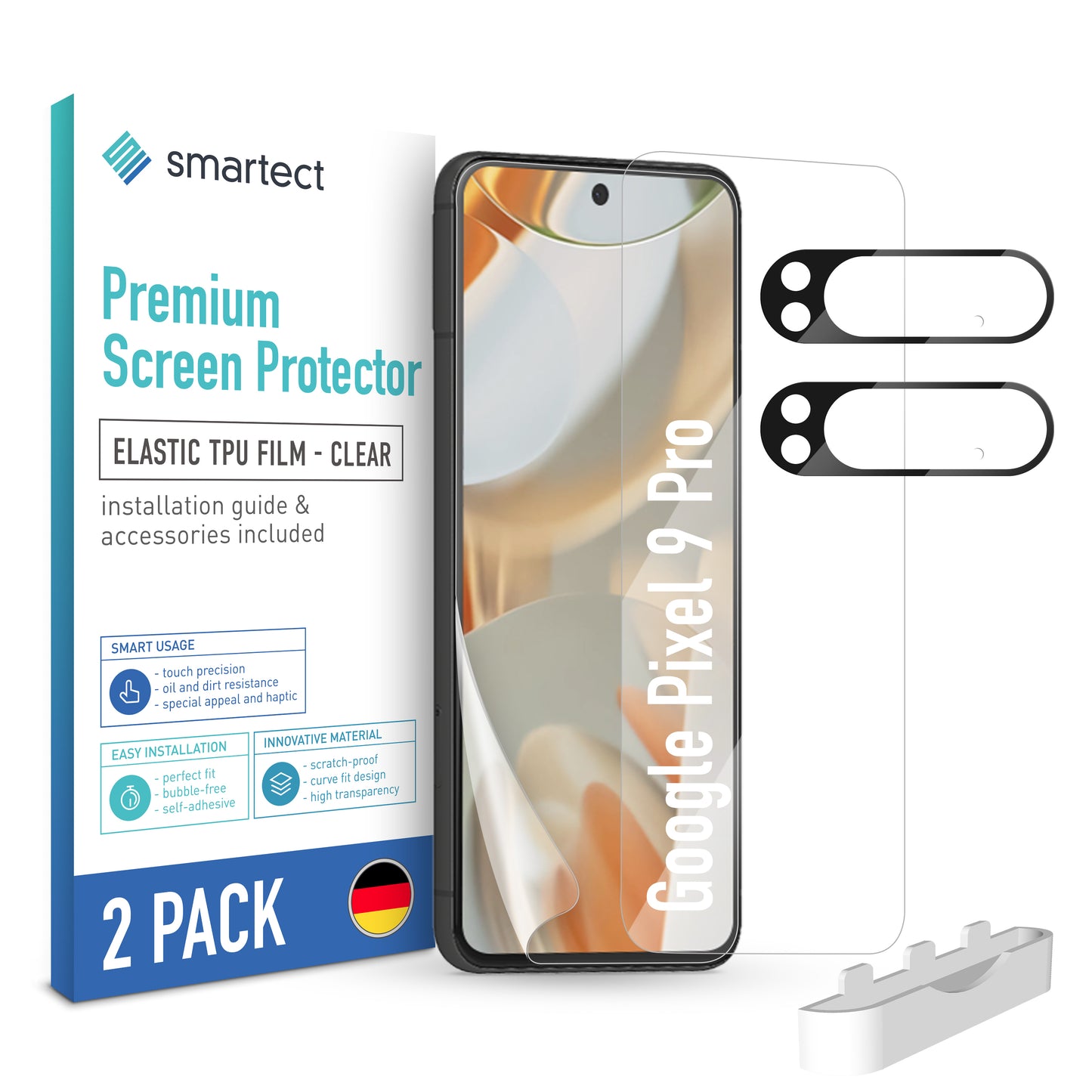 smartect TPU Schutzfolie Klar für Google Pixel 9 Pro, 2 x Front + 2 x Cam