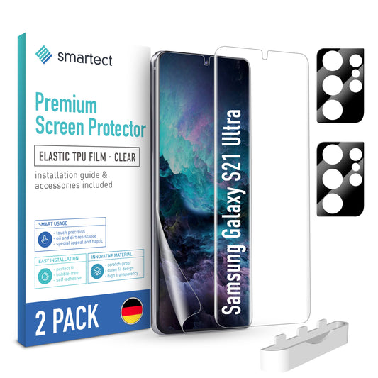 smartect TPU Schutzfolie Klar für Samsung Galaxy S21 Ultra, 2 x Front + 2 x Cam