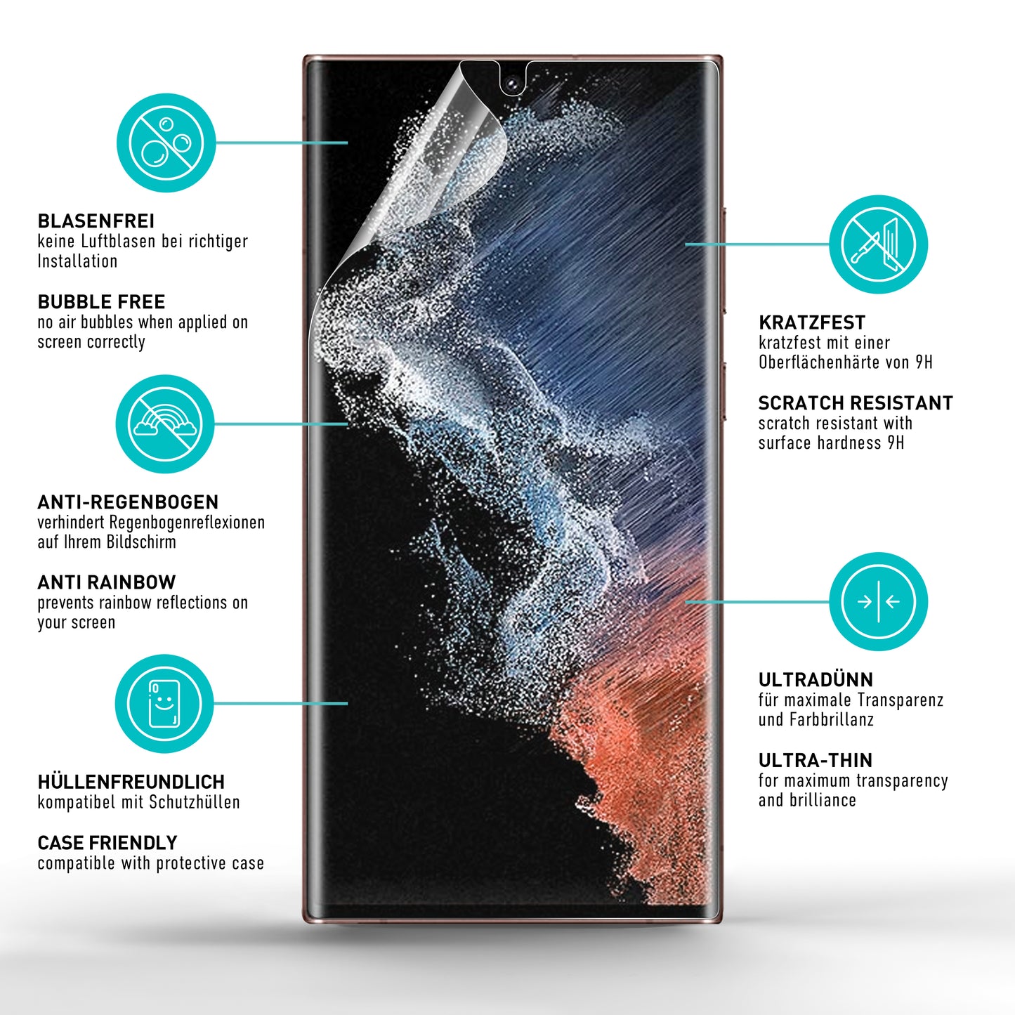 smartect TPU Schutzfolie Klar für Samsung Galaxy S22 Ultra, 2 x Front + 2 x Cam